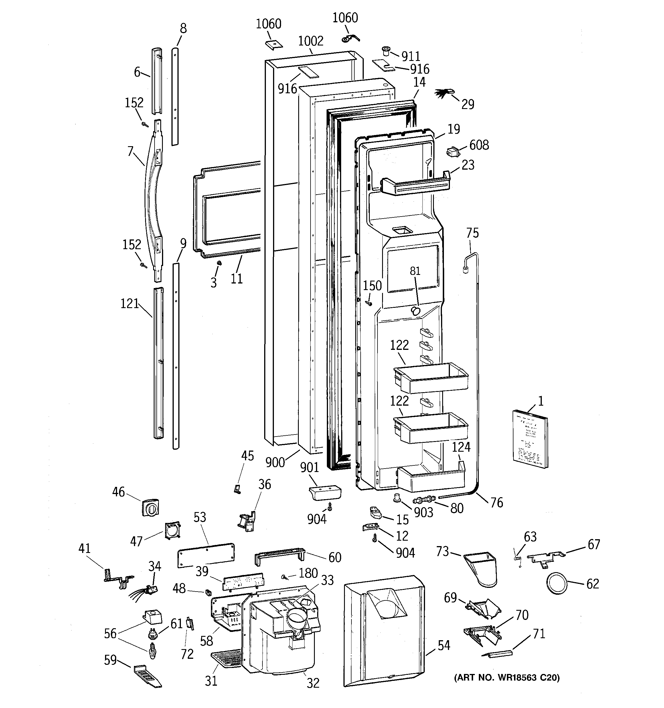 GE TPG24PRCCBS freezer door diagram