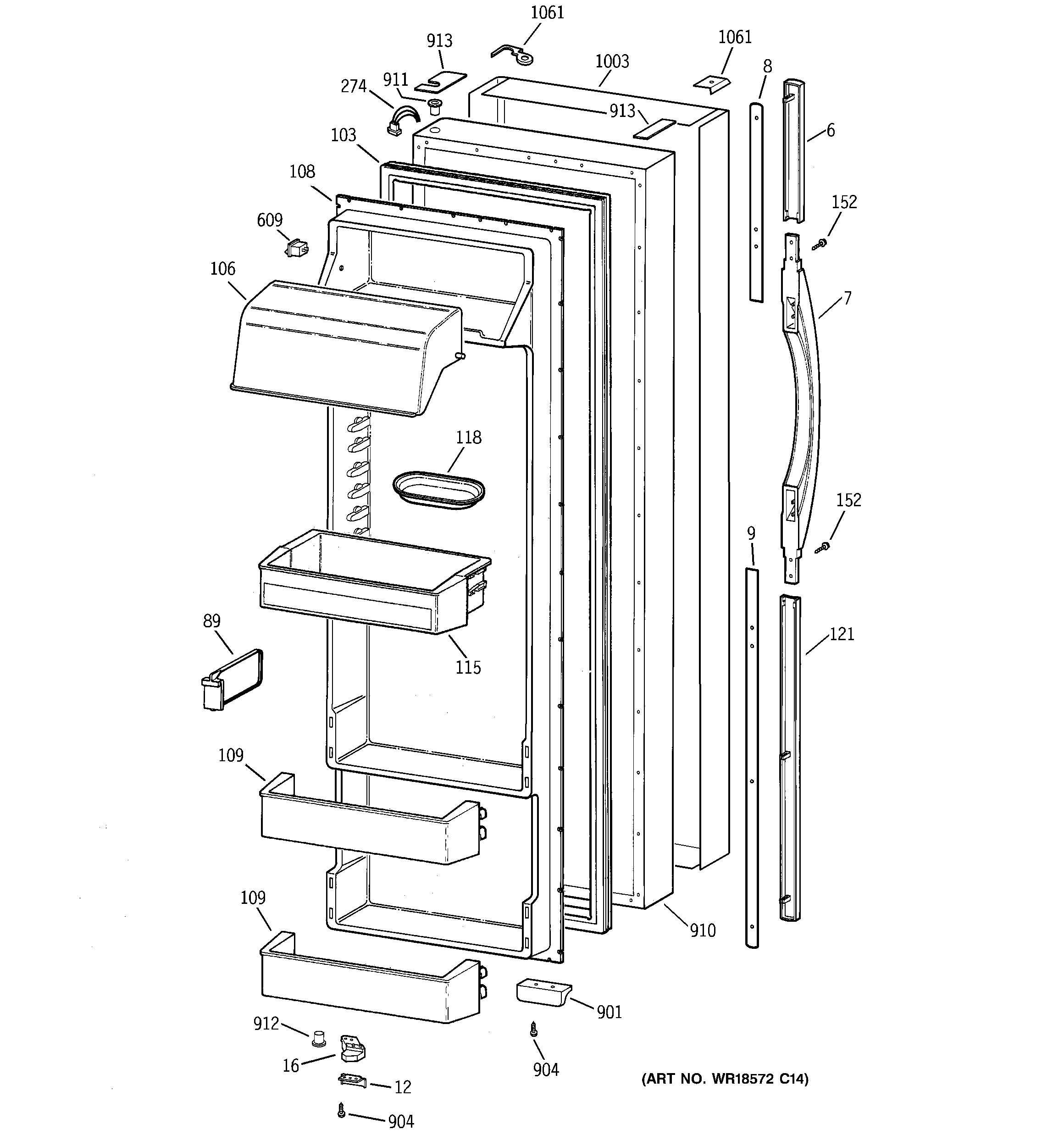 GE TPG24PRCCBS fresh food door diagram