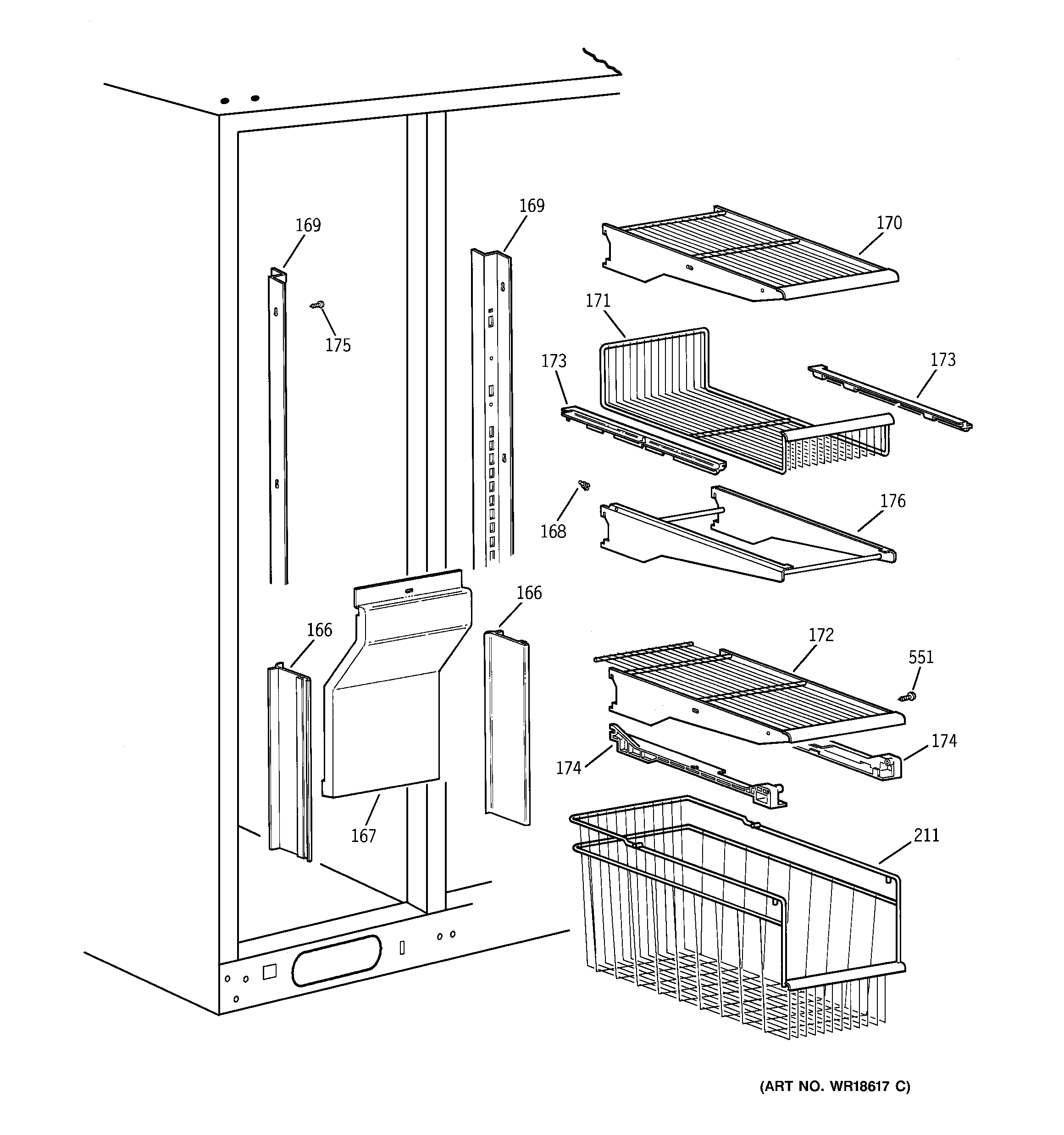 GE TPG24PRCCBS freezer shelves diagram