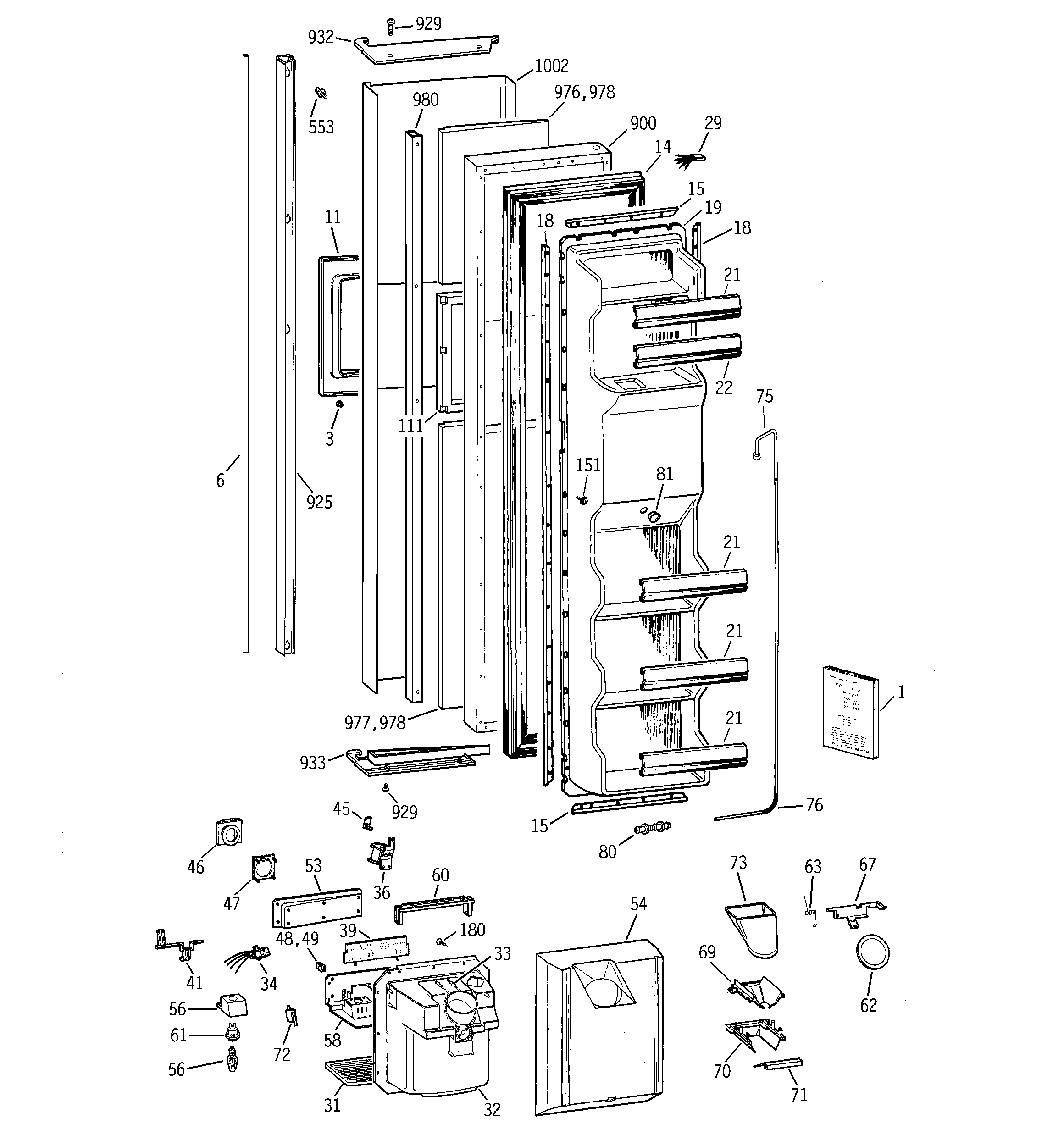 GE TFB26PPDAWW freezer door diagram