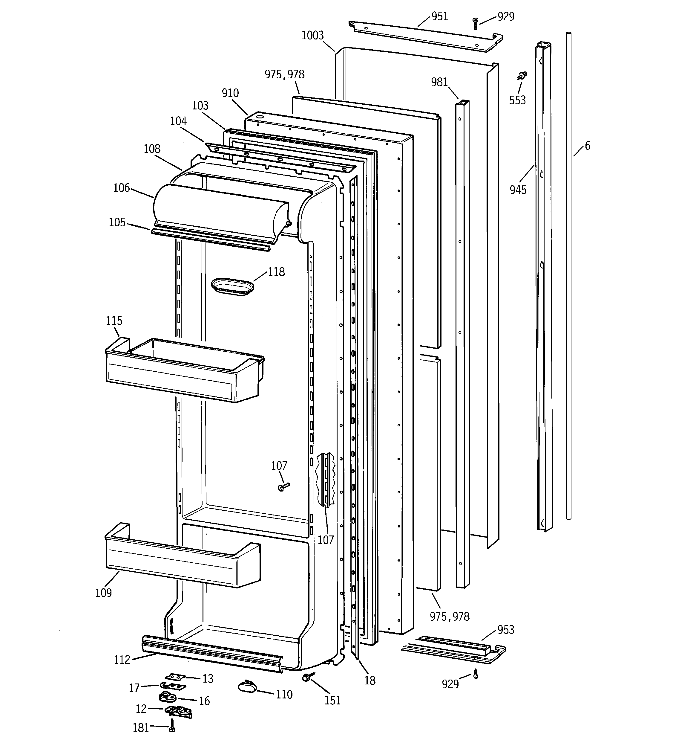 GE TFB26PPDAWW fresh food door diagram
