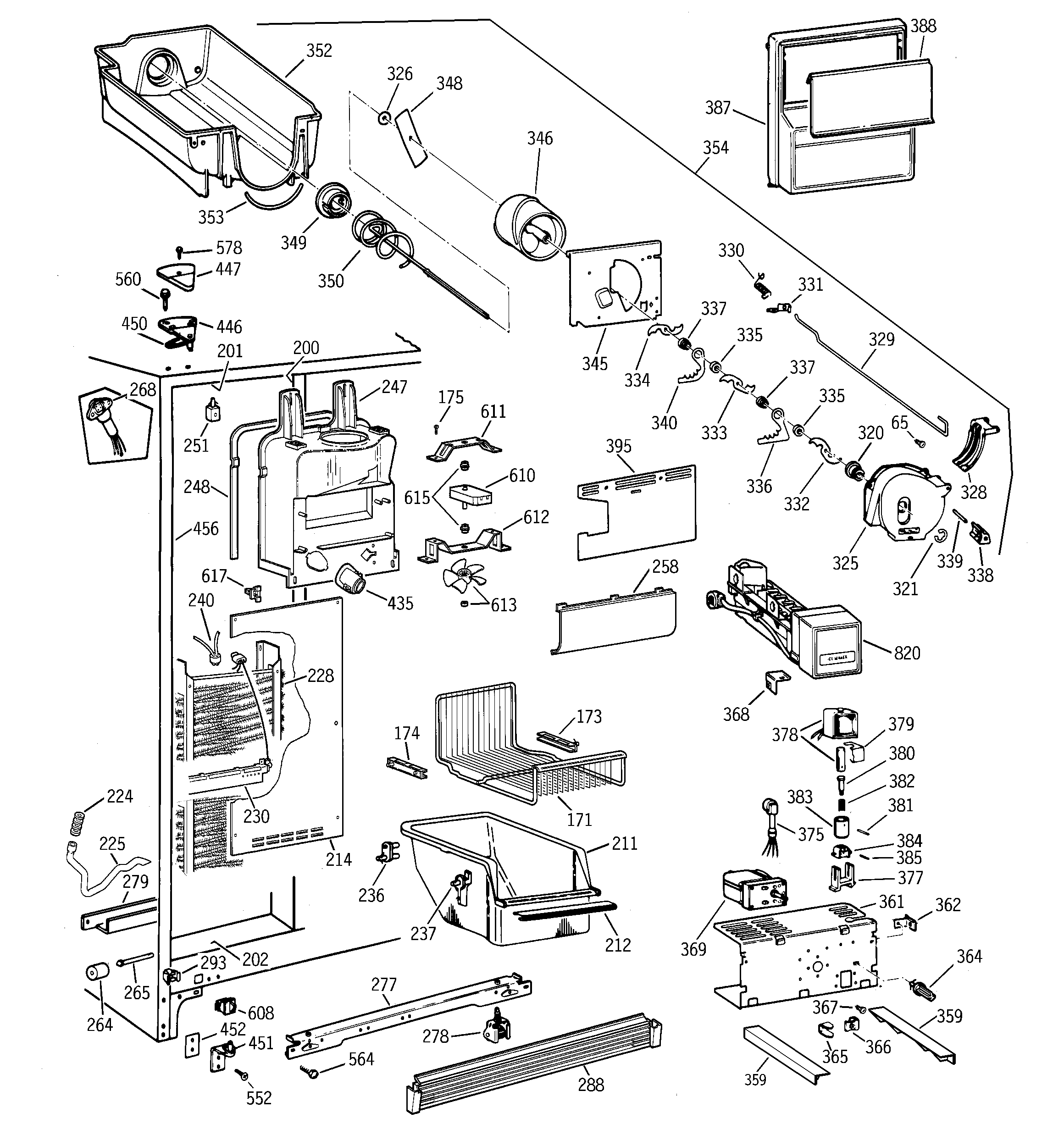 GE TFB26PPDAWW freezer section diagram