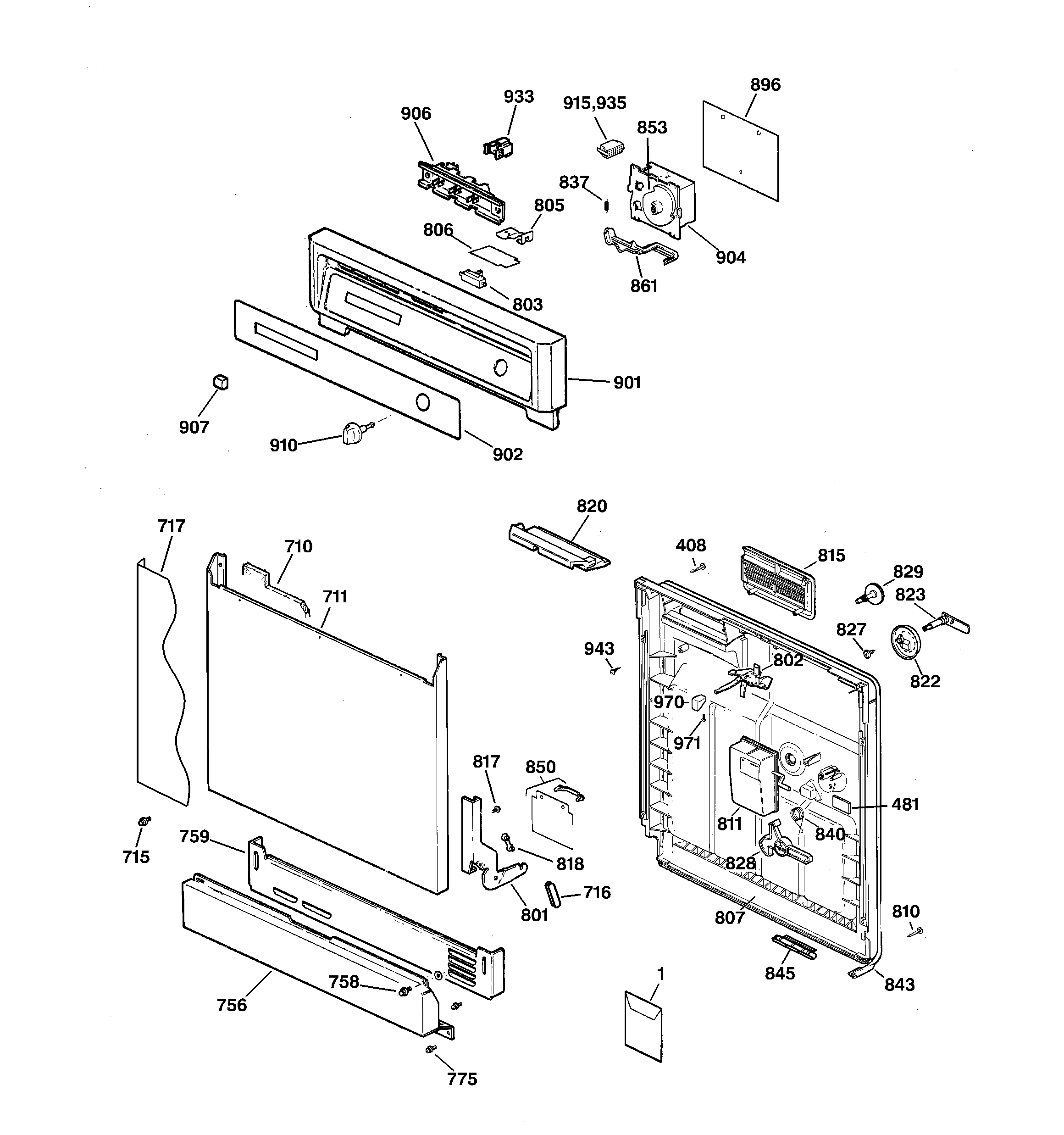GE GSD3115F00AA escutcheon & door assembly diagram