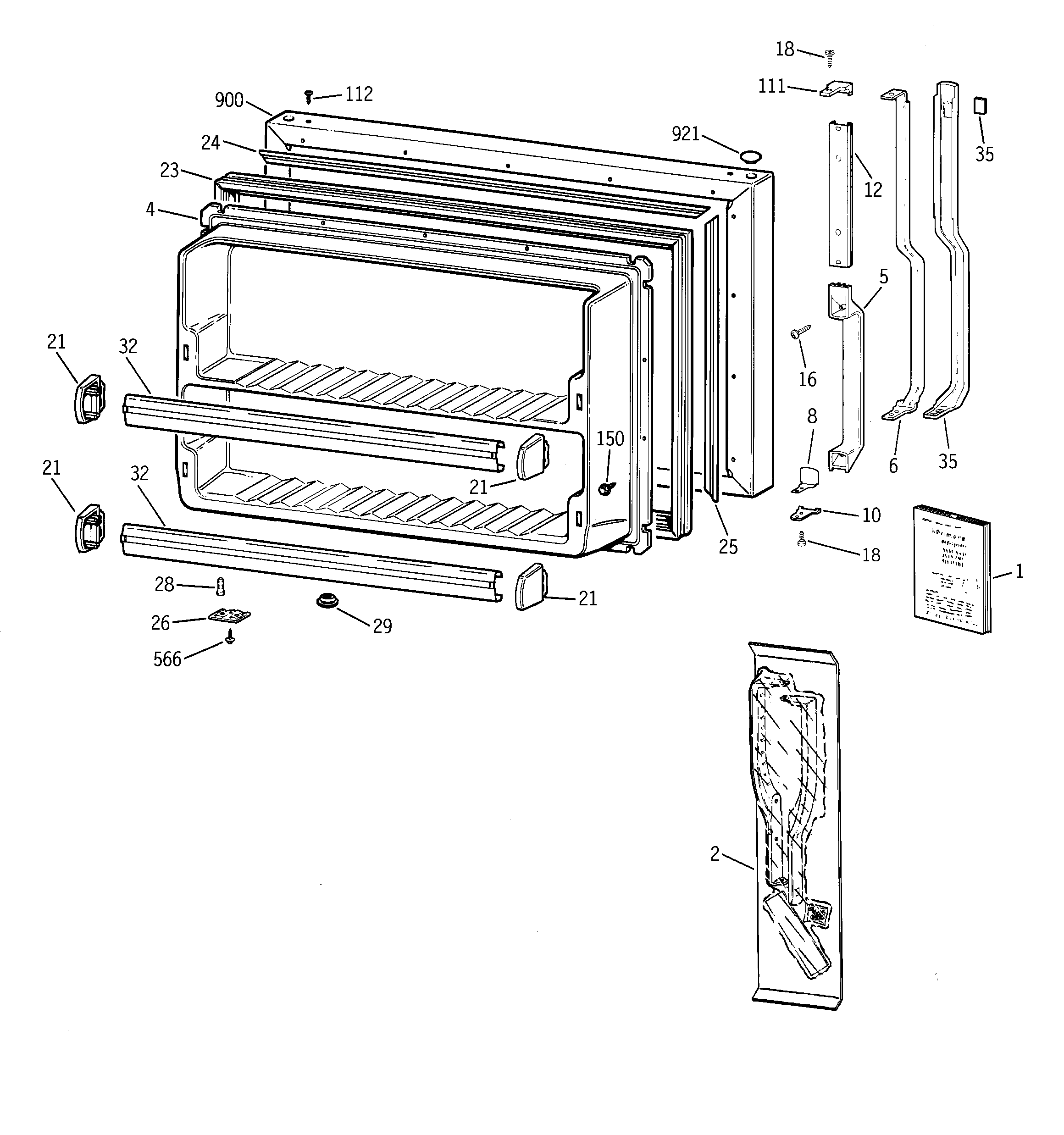 GE TBX18GADARWW freezer door diagram