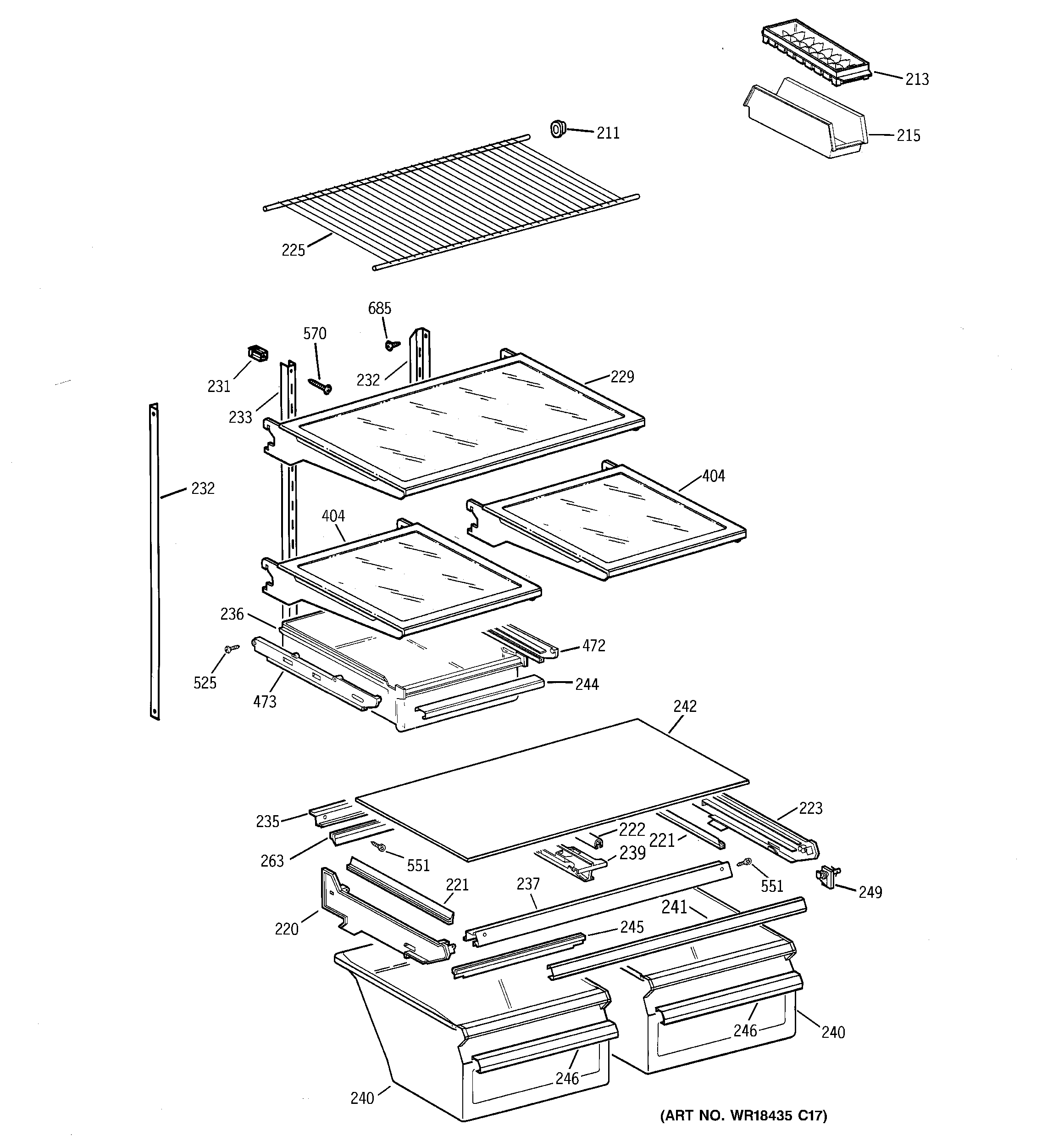 GE TBX18GADARWW shelf parts diagram