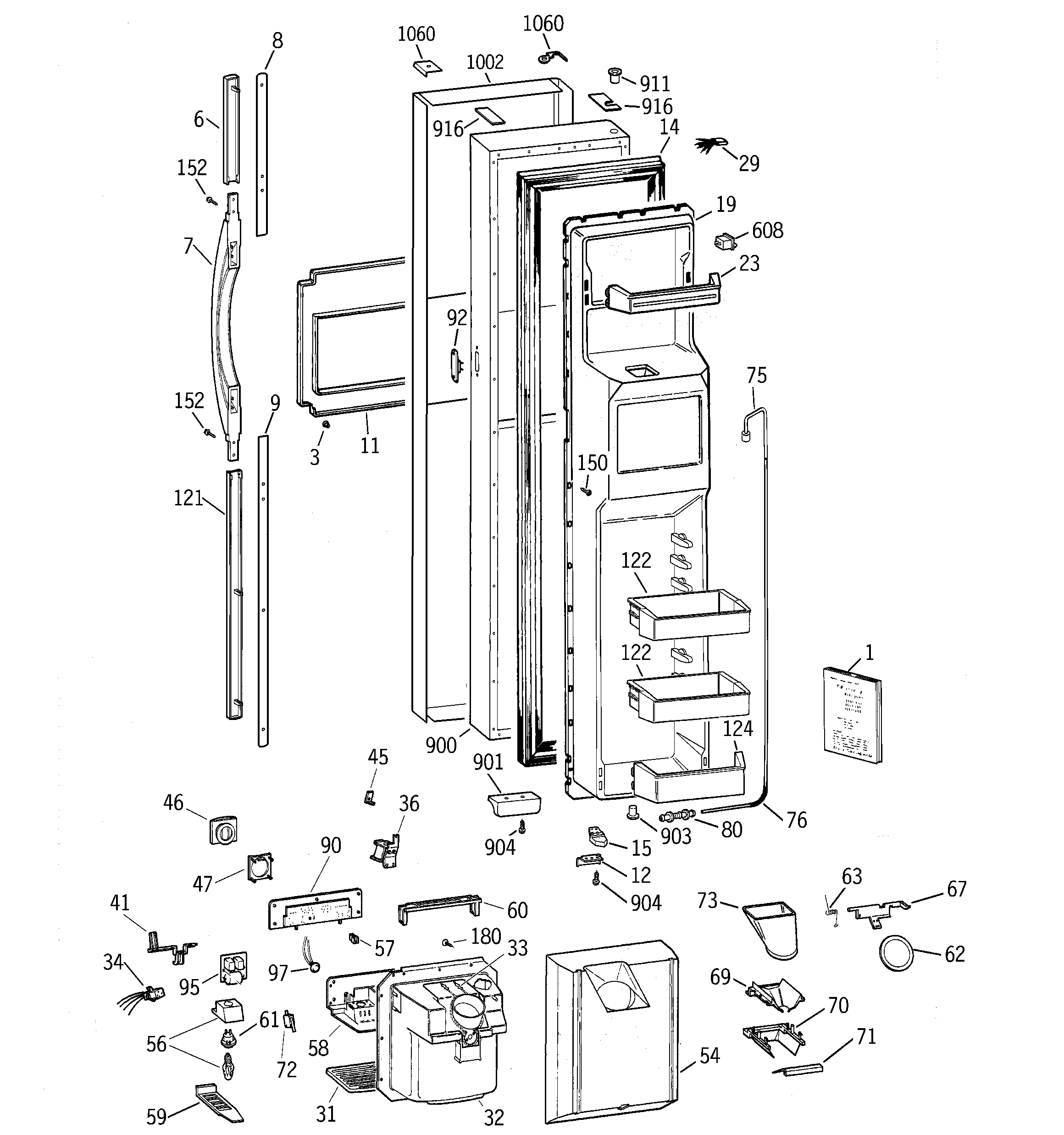 GE TPG24PFCCBS freezer door diagram