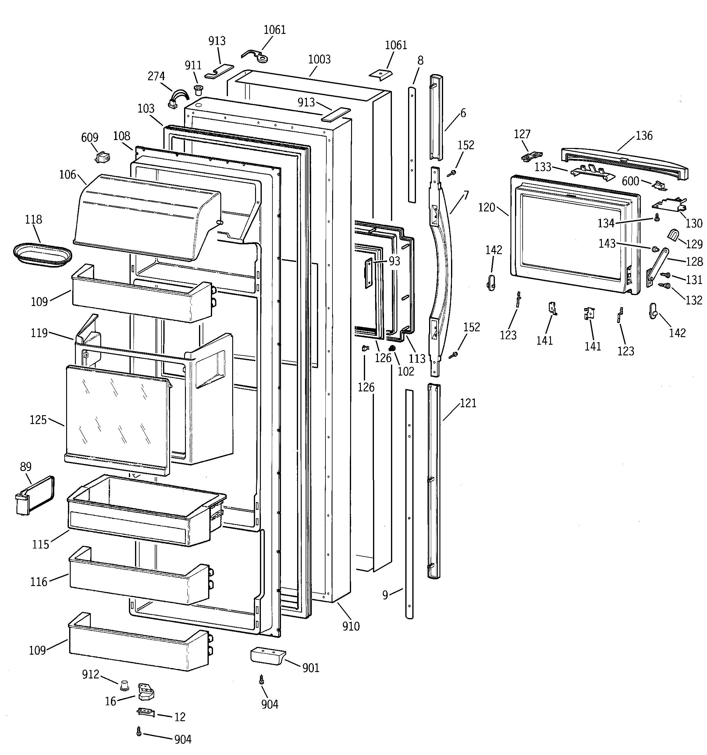 GE TPG24PFCCBS fresh food door diagram