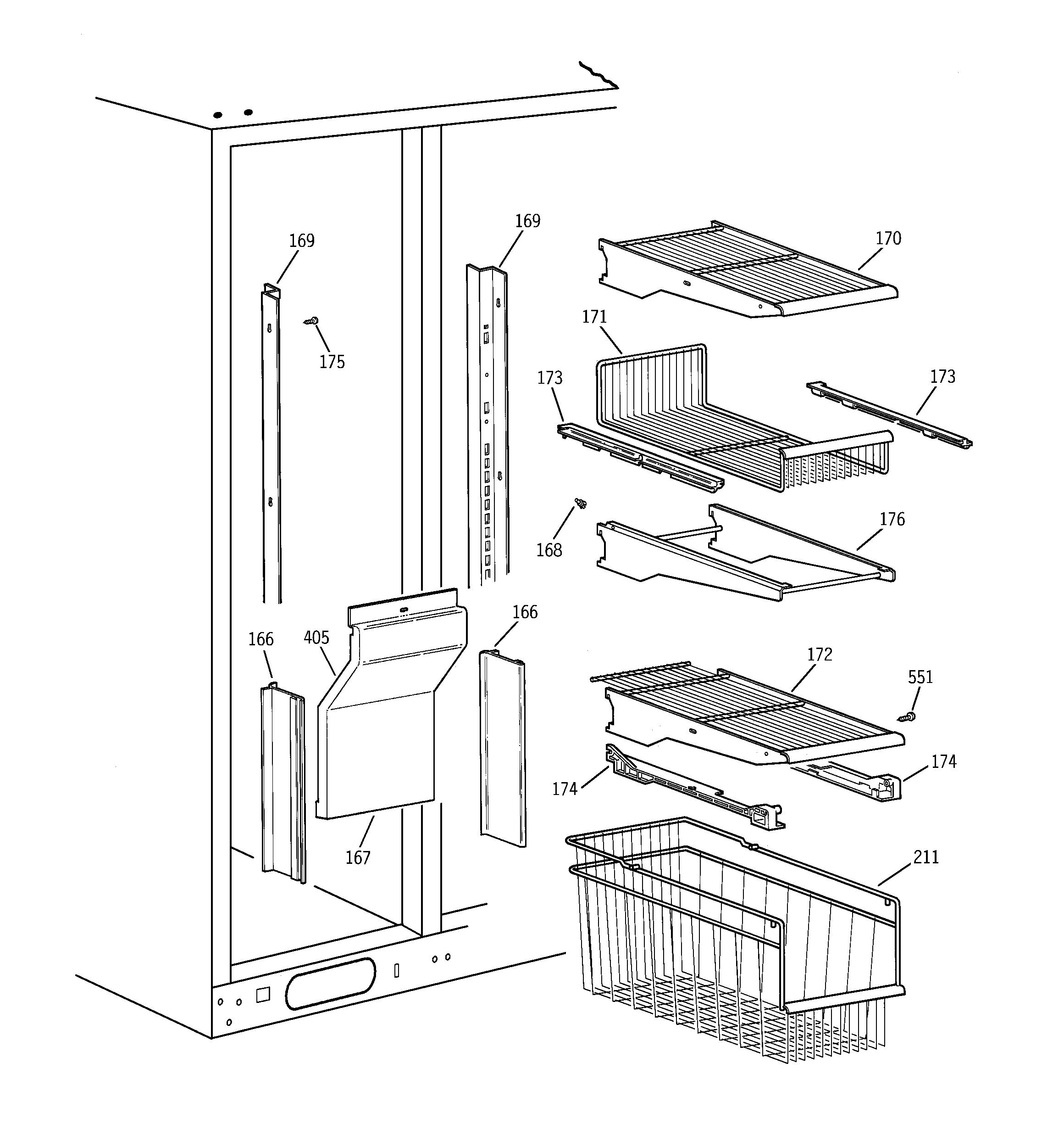 GE TPG24PFCCBS freezer shelves diagram