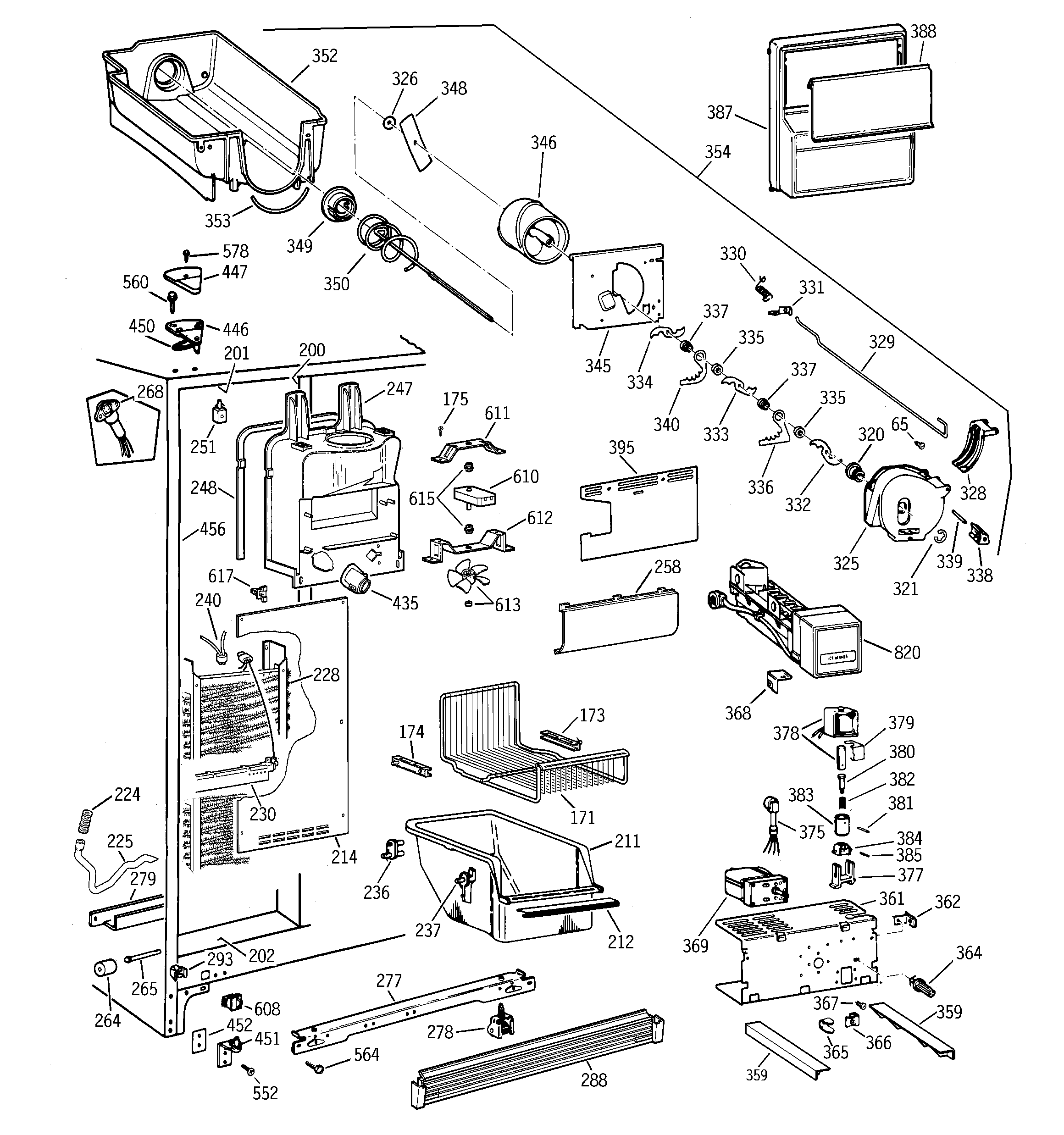 GE TFB26SPDABS freezer section diagram