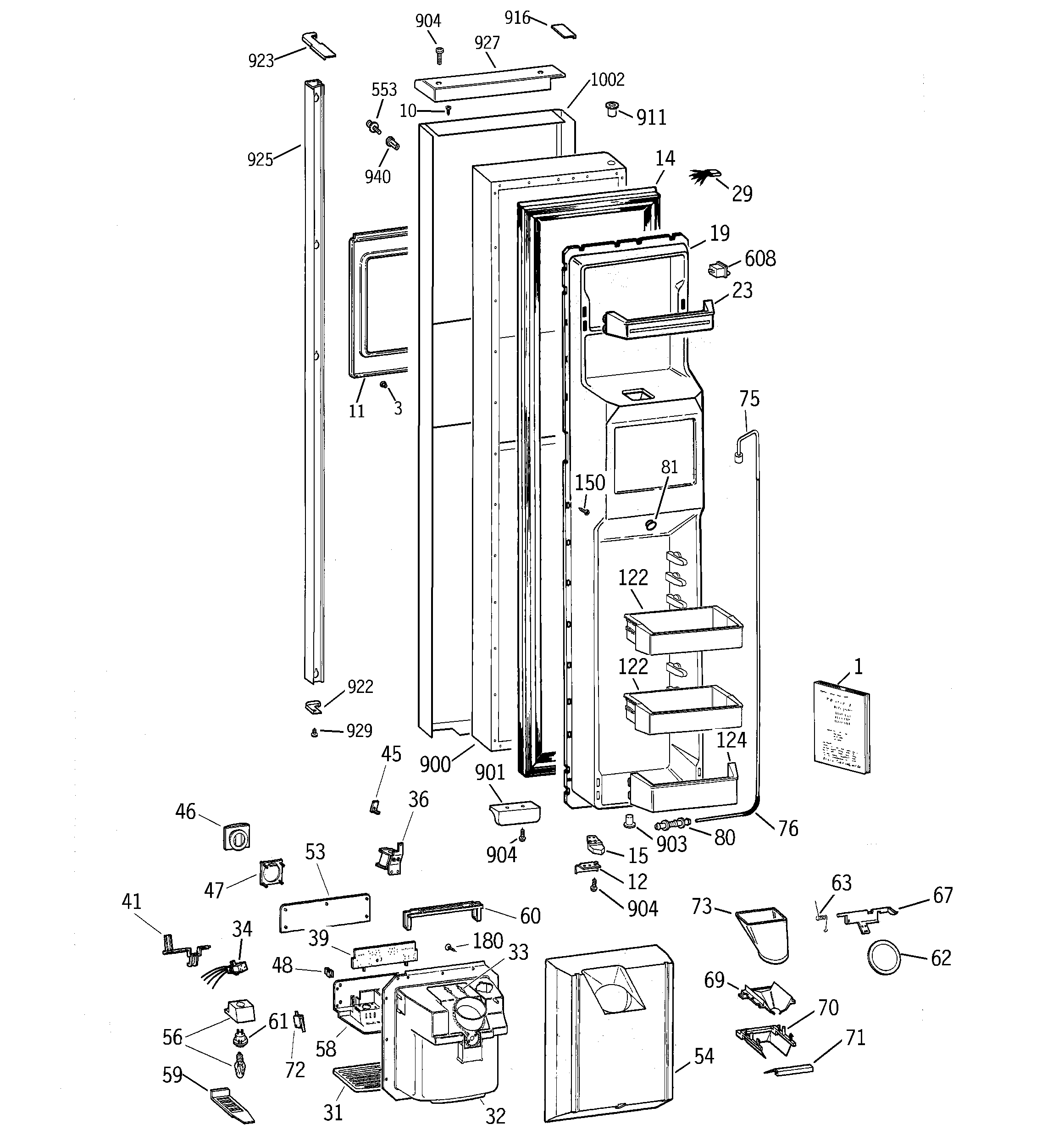 GE TPG24BRCEBS freezer door diagram