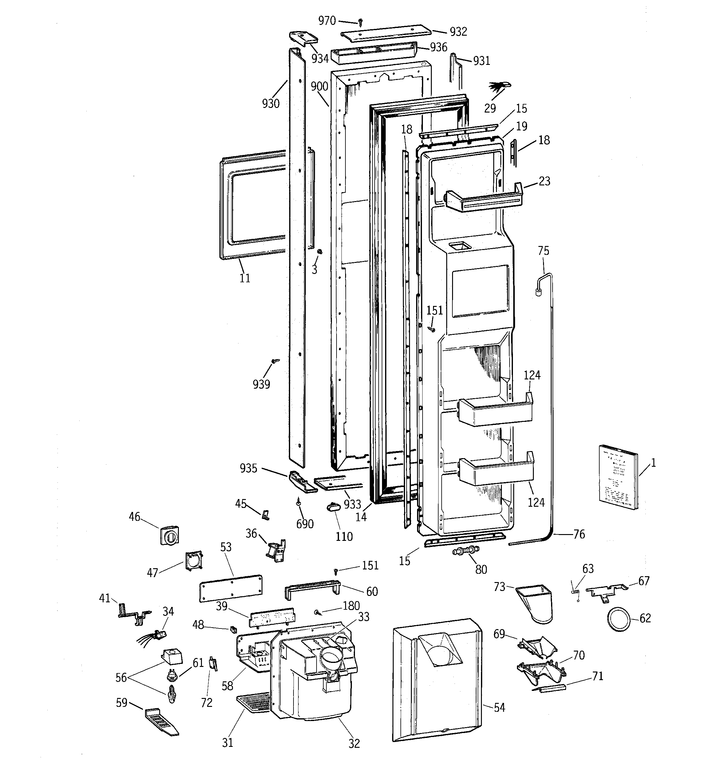 GE TPG21KRCEWS freezer door diagram