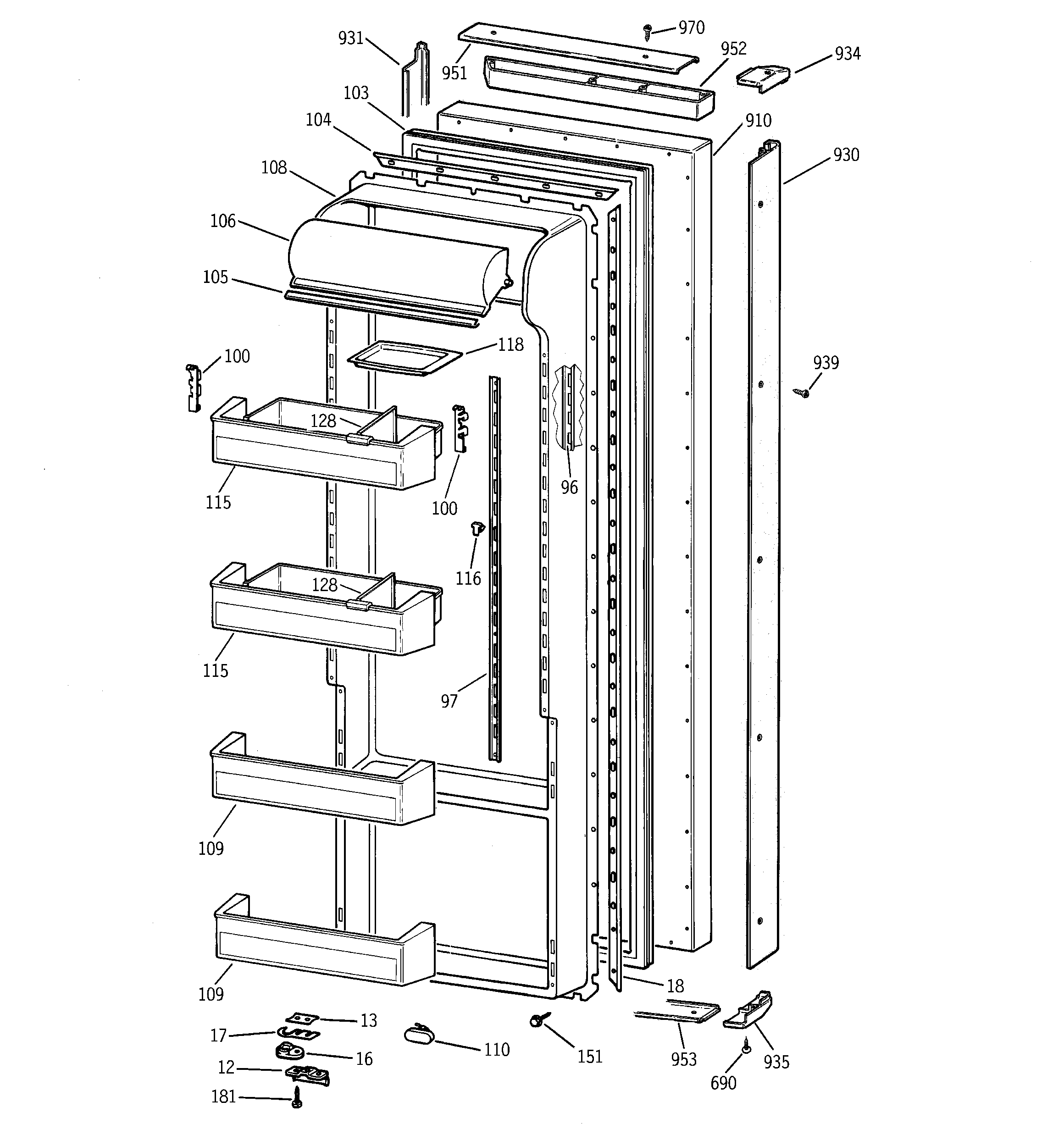 GE TPG21KRCEWS fresh food door diagram