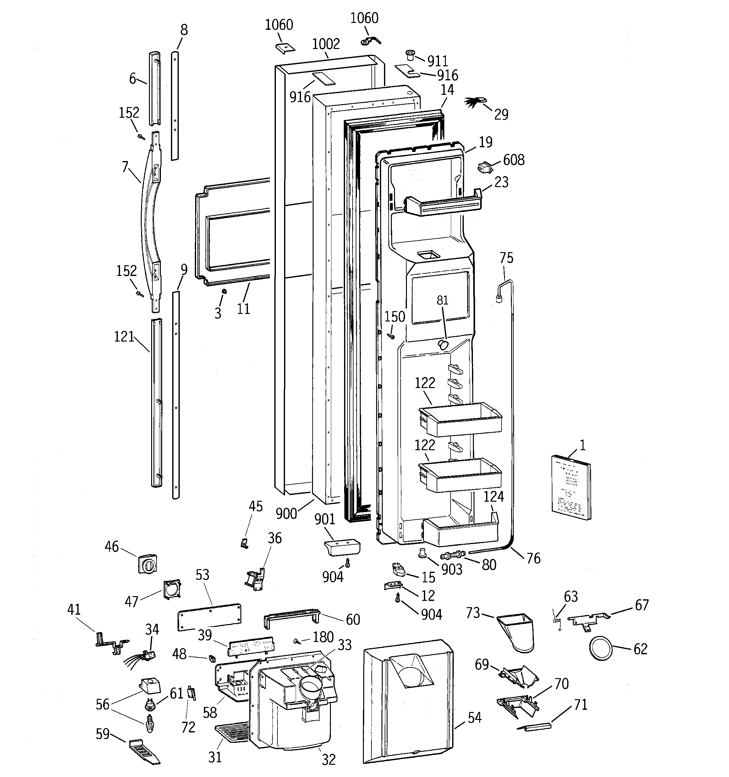 GE TPG24PRCEBS freezer door diagram