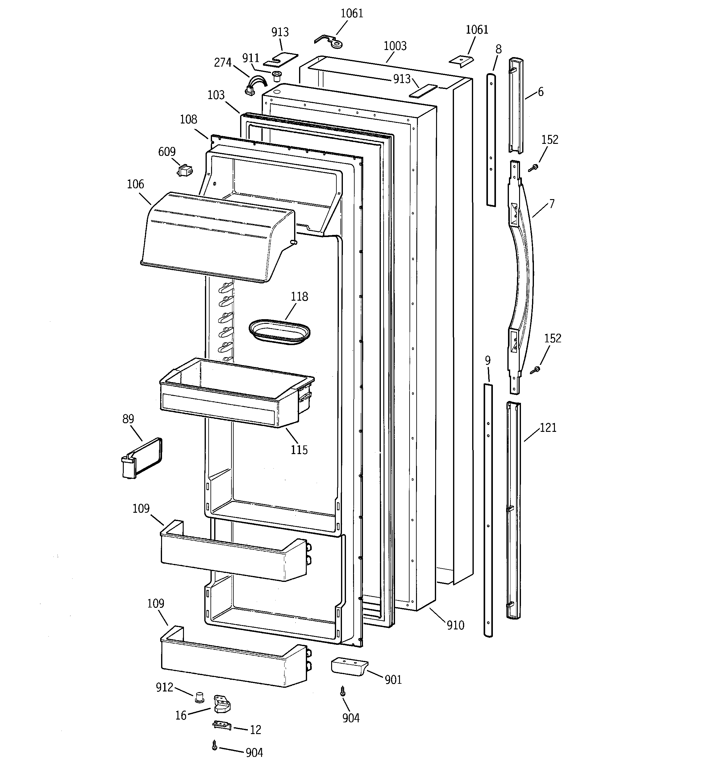 GE TPG24PRCEBS fresh food door diagram