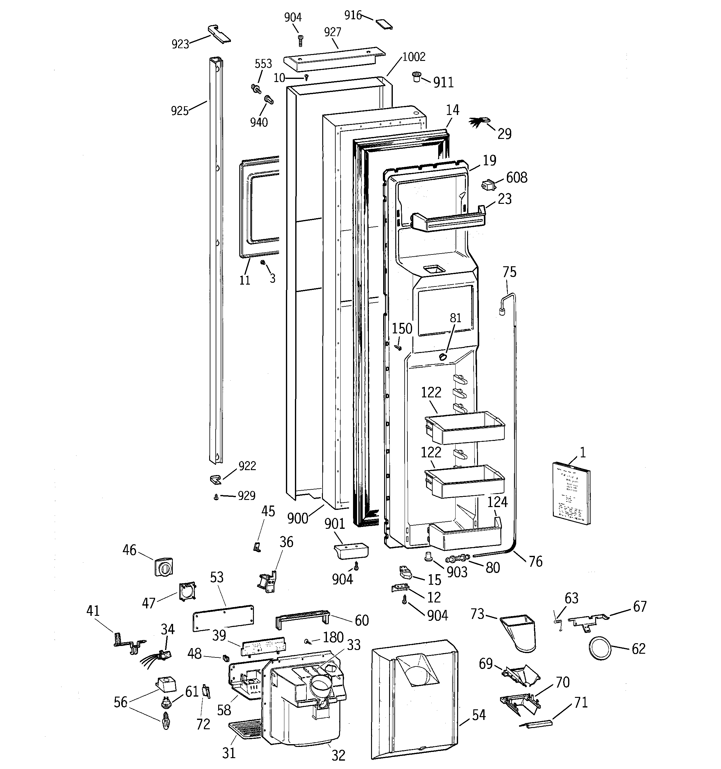 GE TPS24BPCEBS freezer door diagram