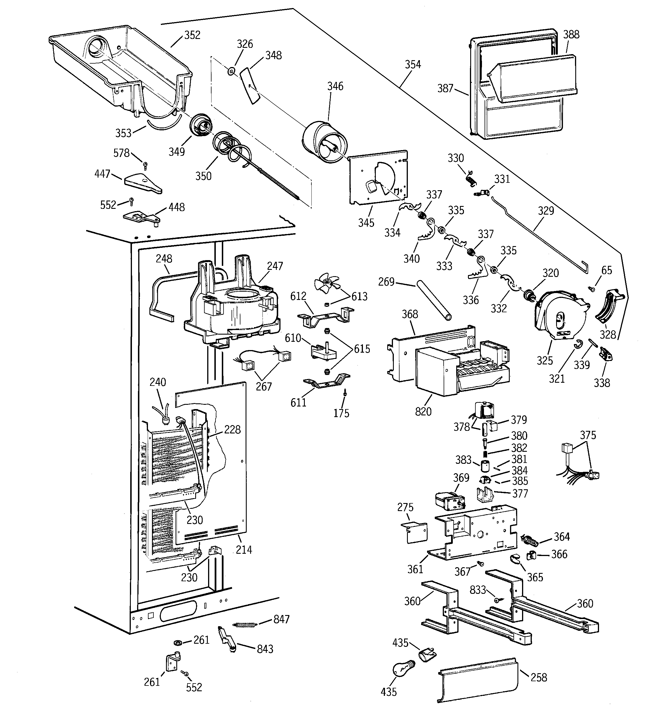 GE TPS24BPCEBS freezer section diagram