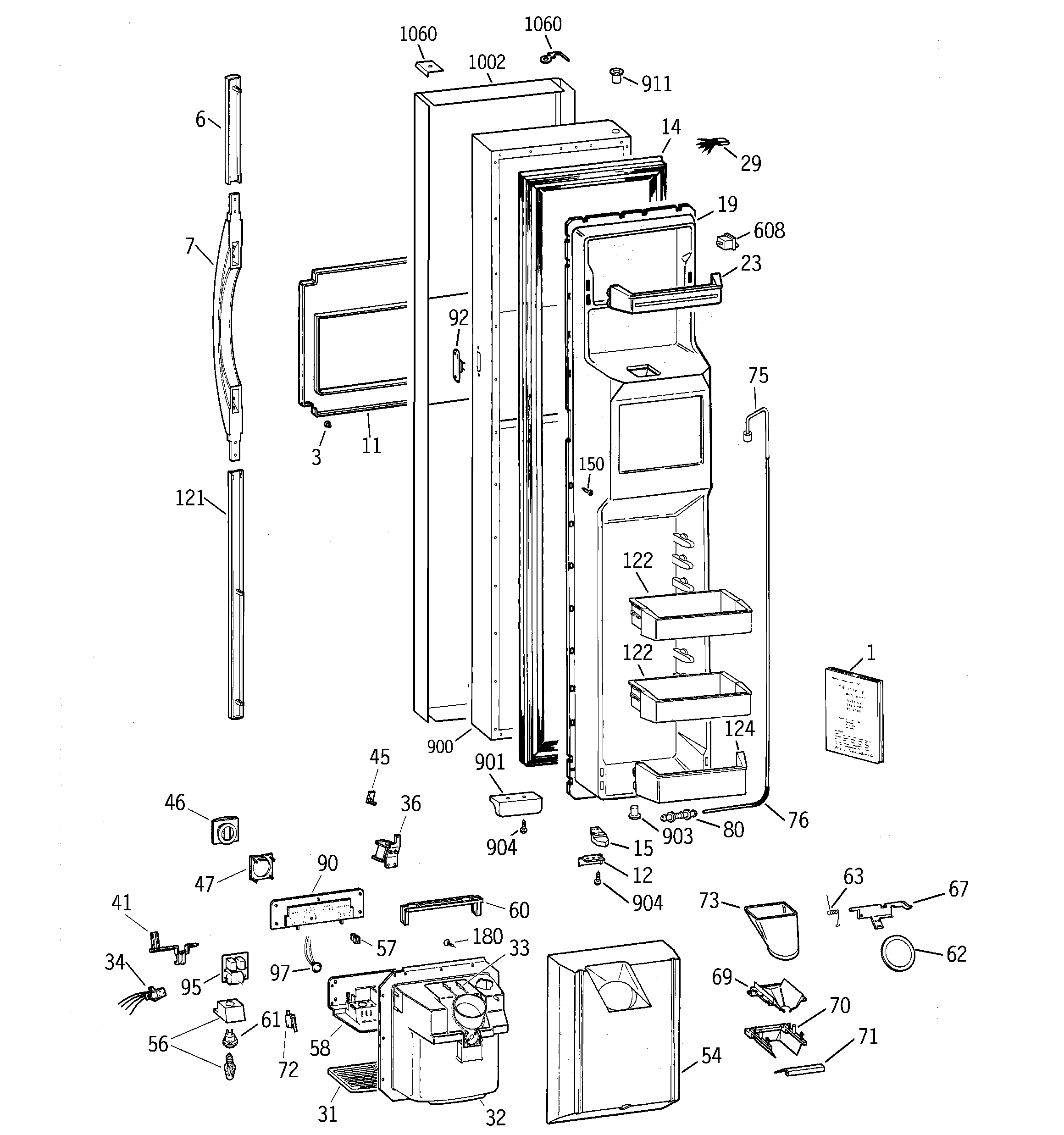 GE TPS24PBBGBS freezer door diagram