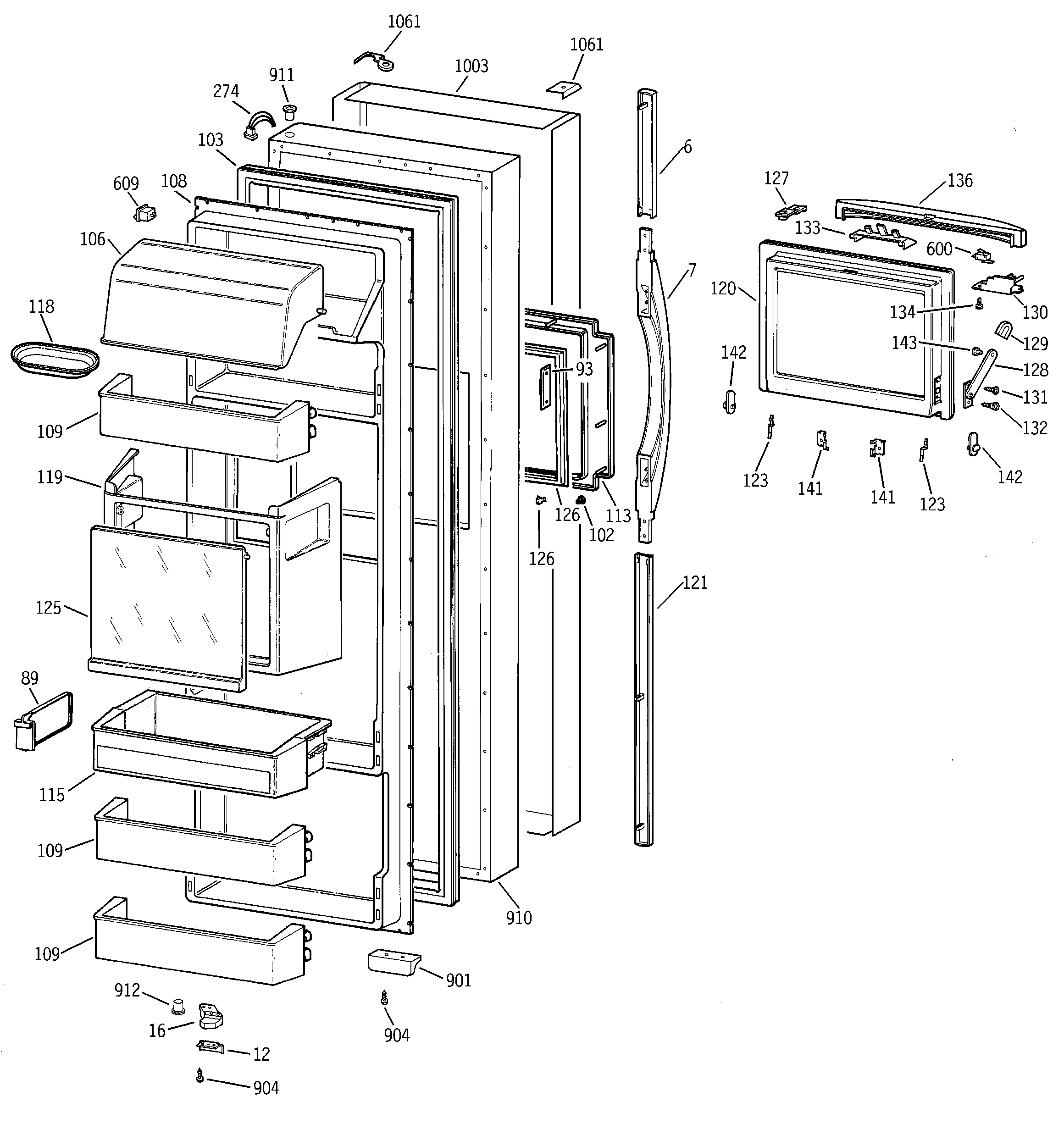 GE TPS24PBBGBS fresh food door diagram
