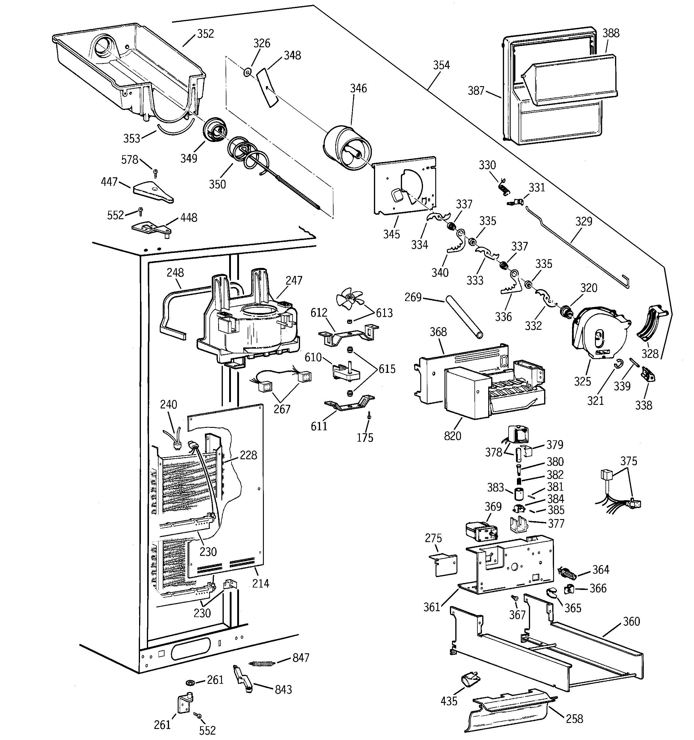 GE TPS24PBBGBS freezer section diagram