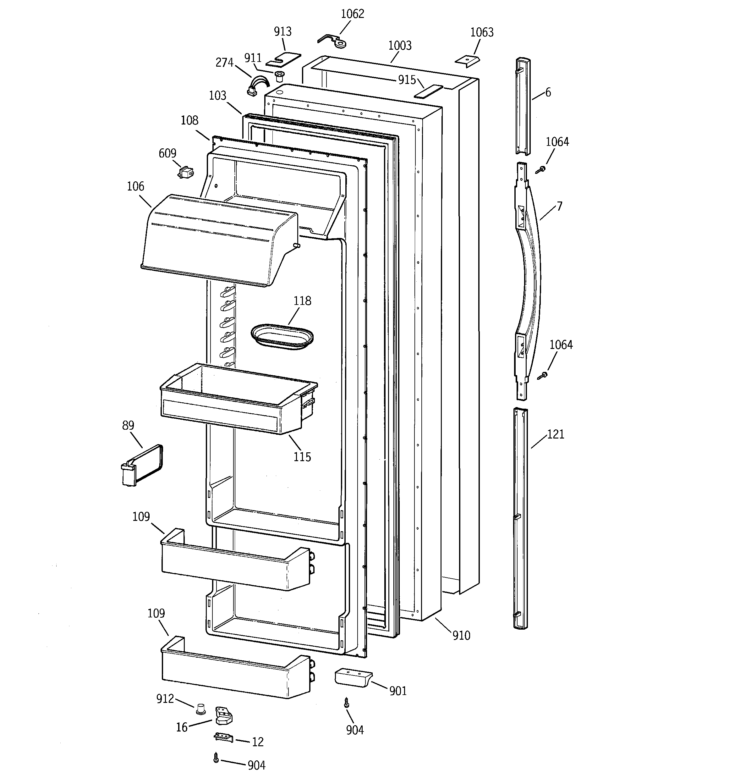 GE TPS24PIBGBS fresh food door diagram