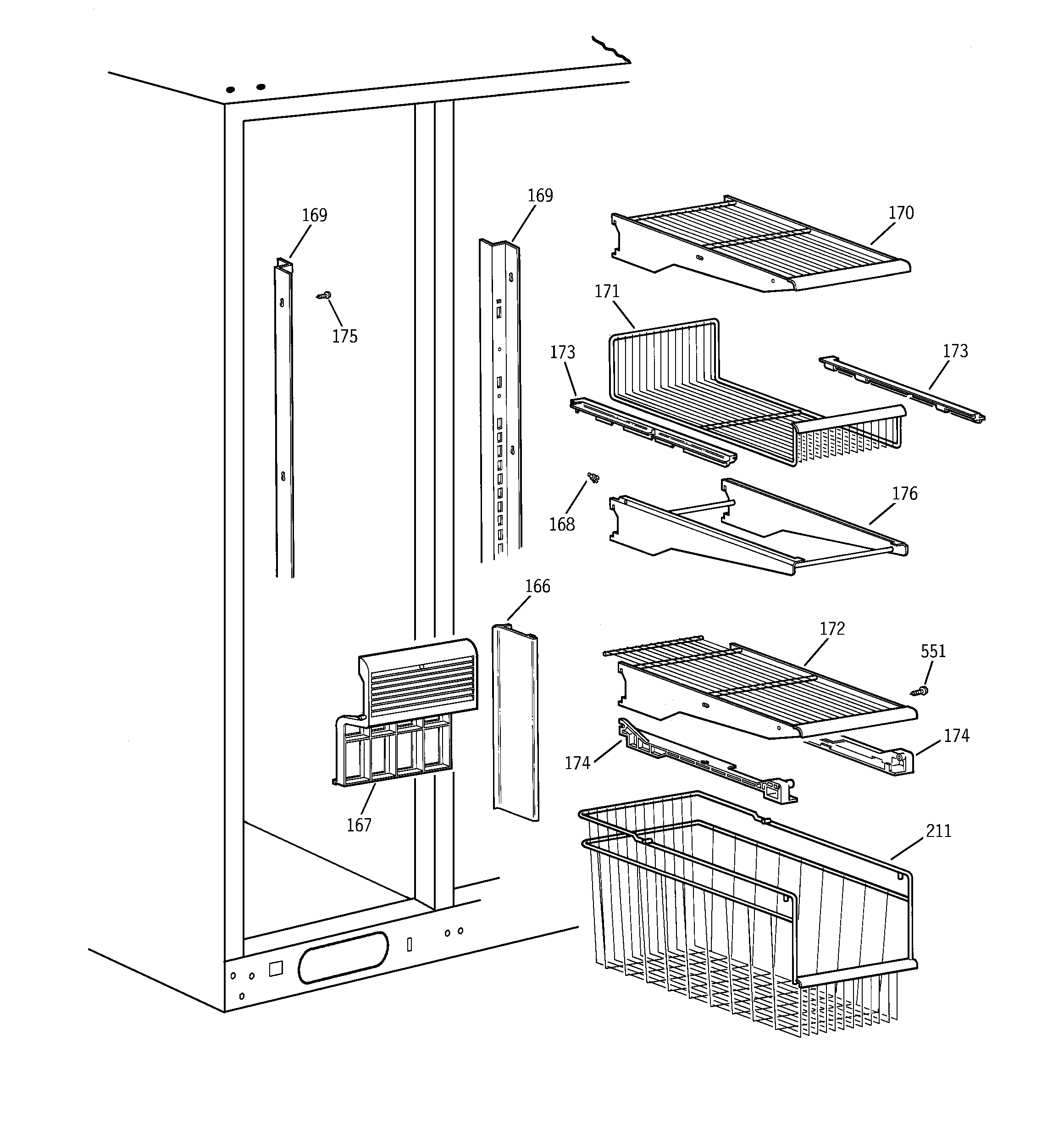 GE TPS24PIBGBS freezer shelves diagram