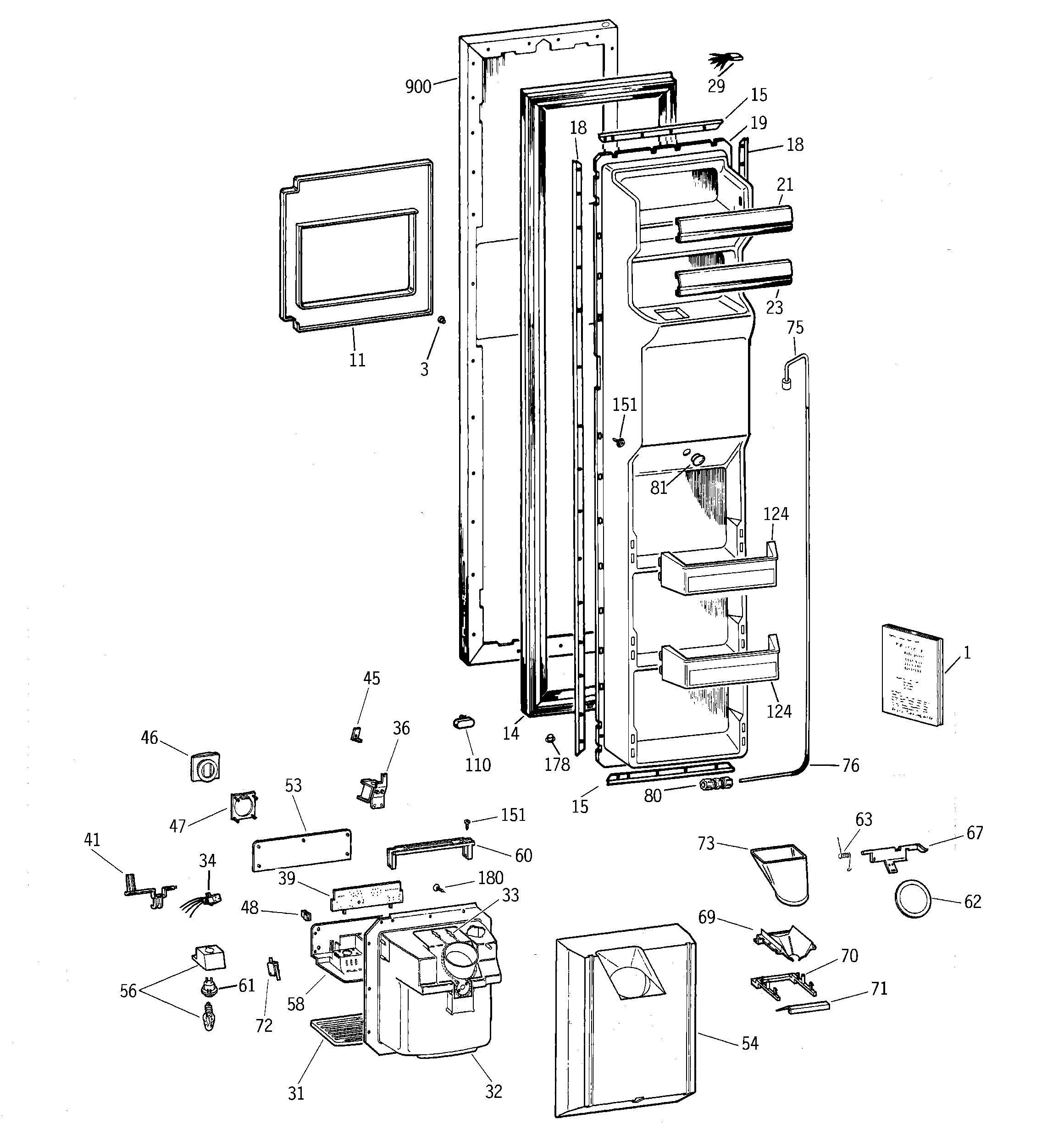 GE ZFSB27DAESS freezer door diagram