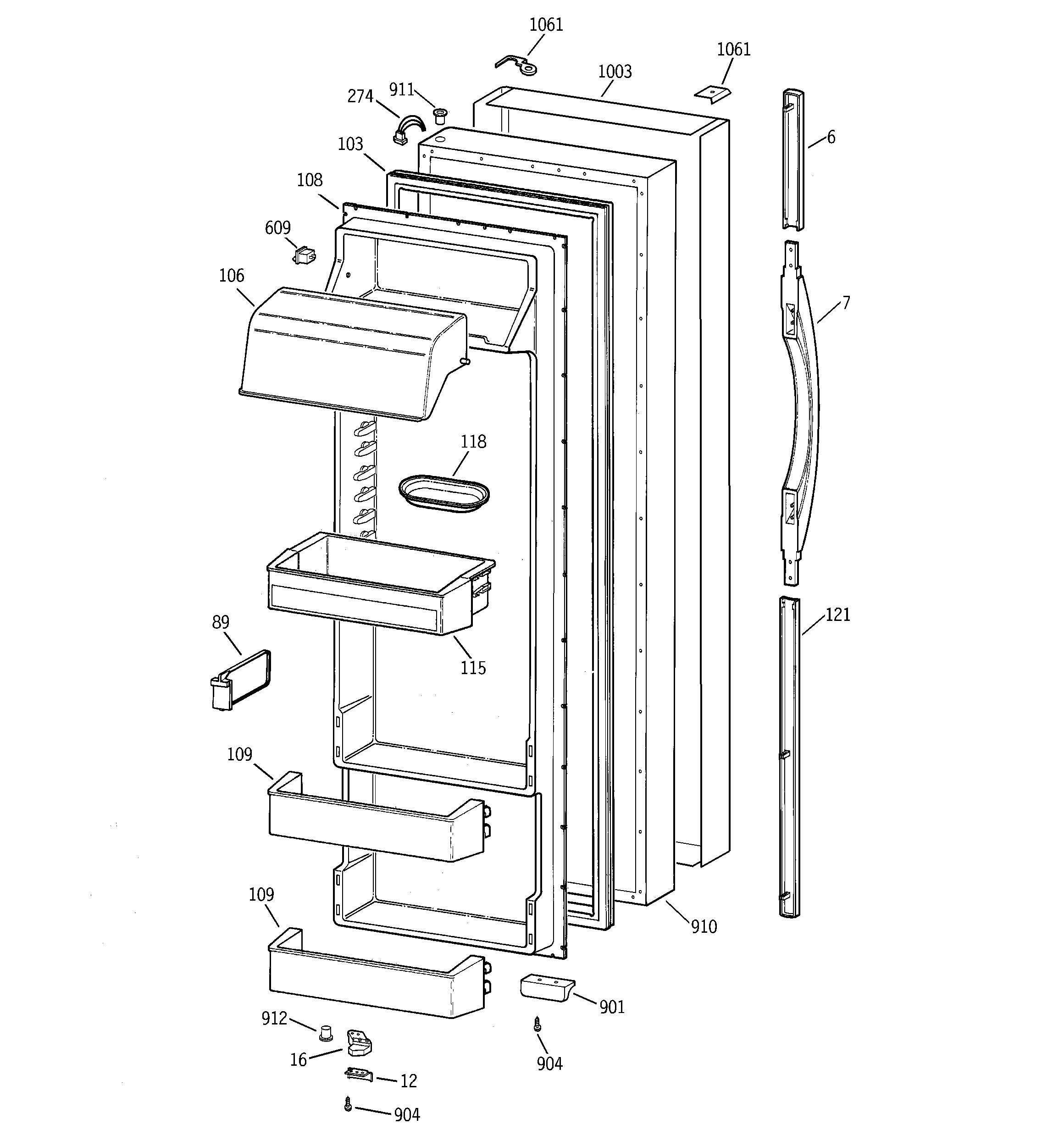 GE TPS24PPBGBS fresh food door diagram