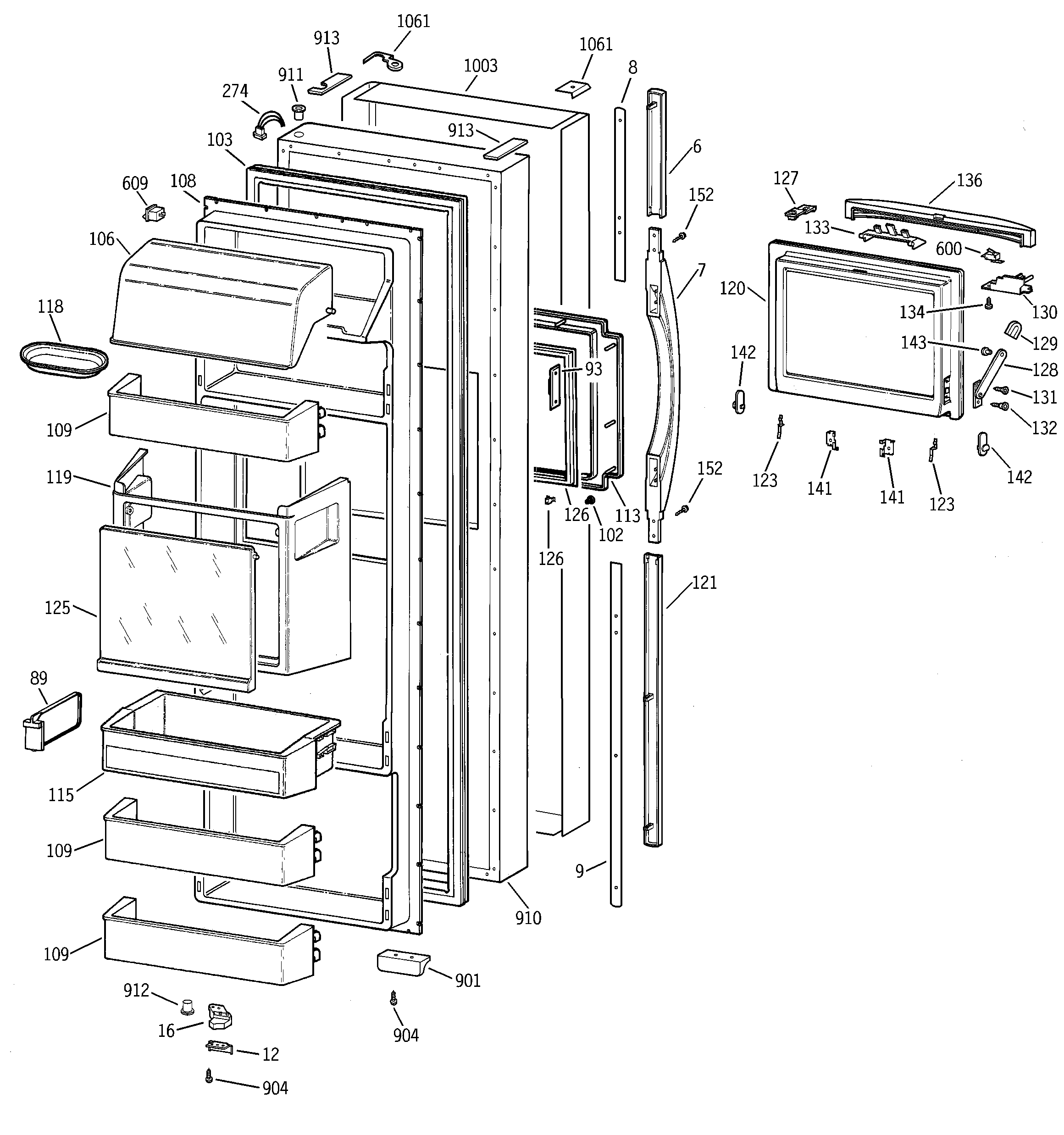 GE TPG24PFCGBS fresh food door diagram