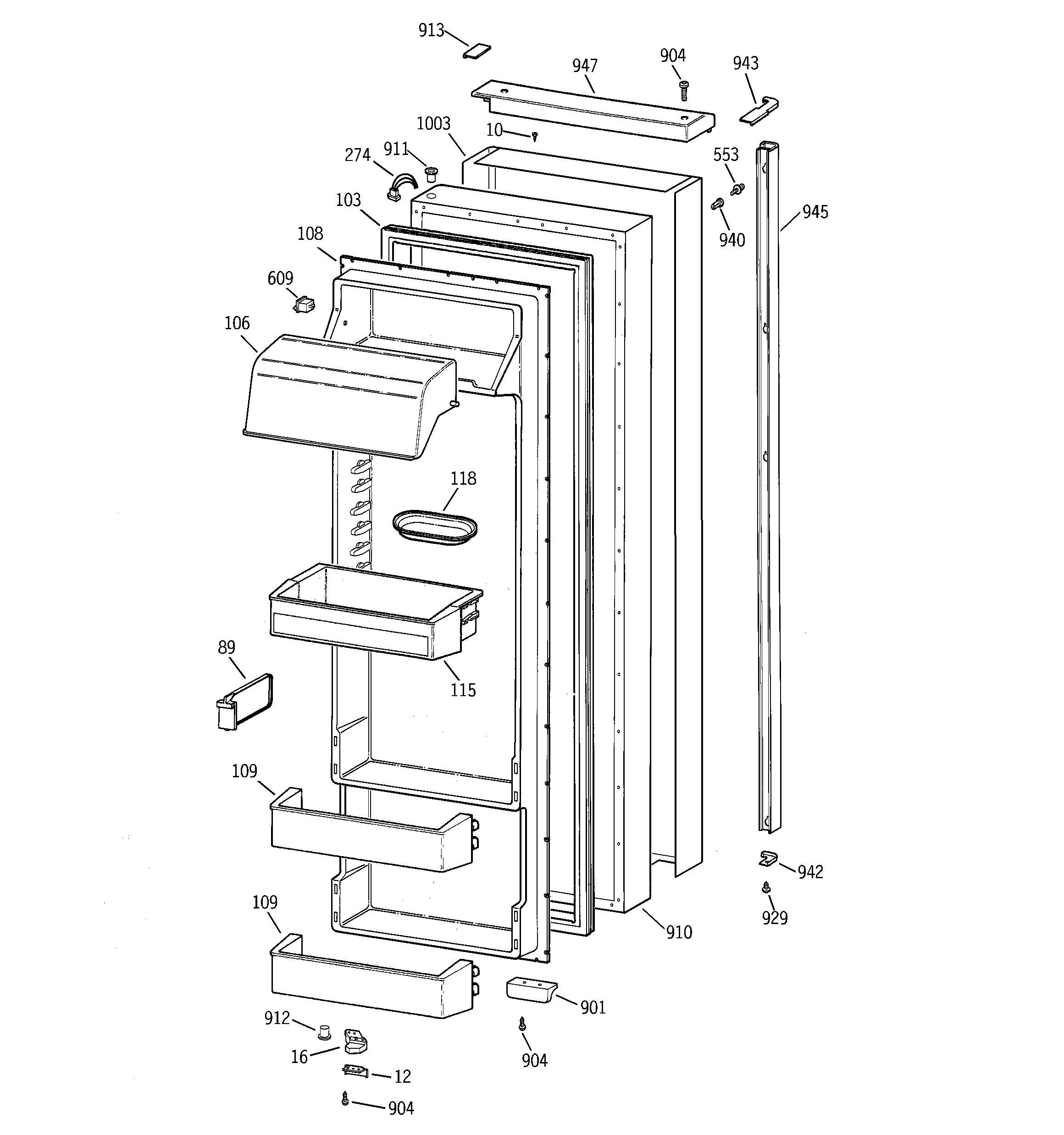 GE TPS24BICGBS fresh food door diagram