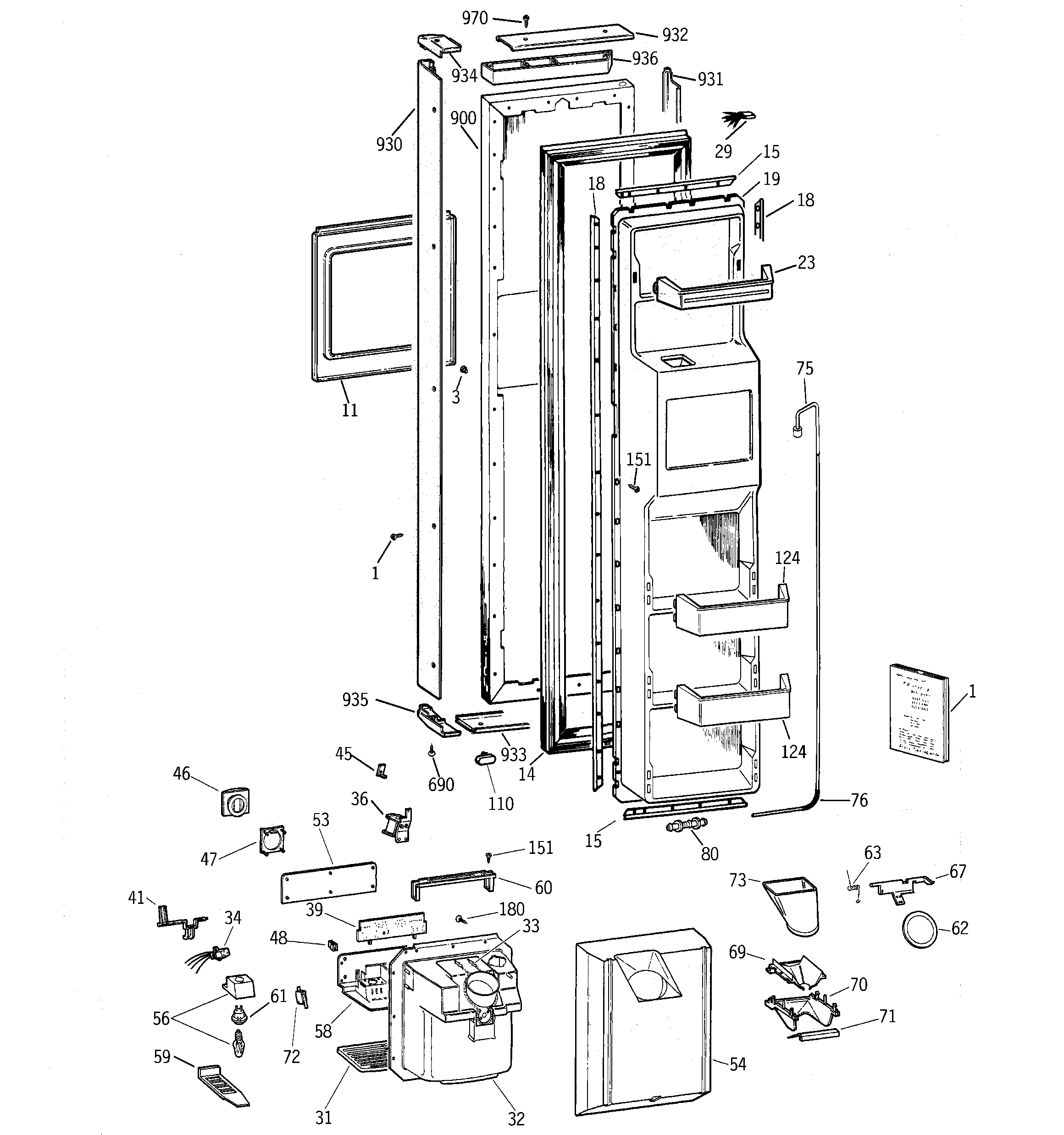 GE TPG21KRDABS freezer door diagram
