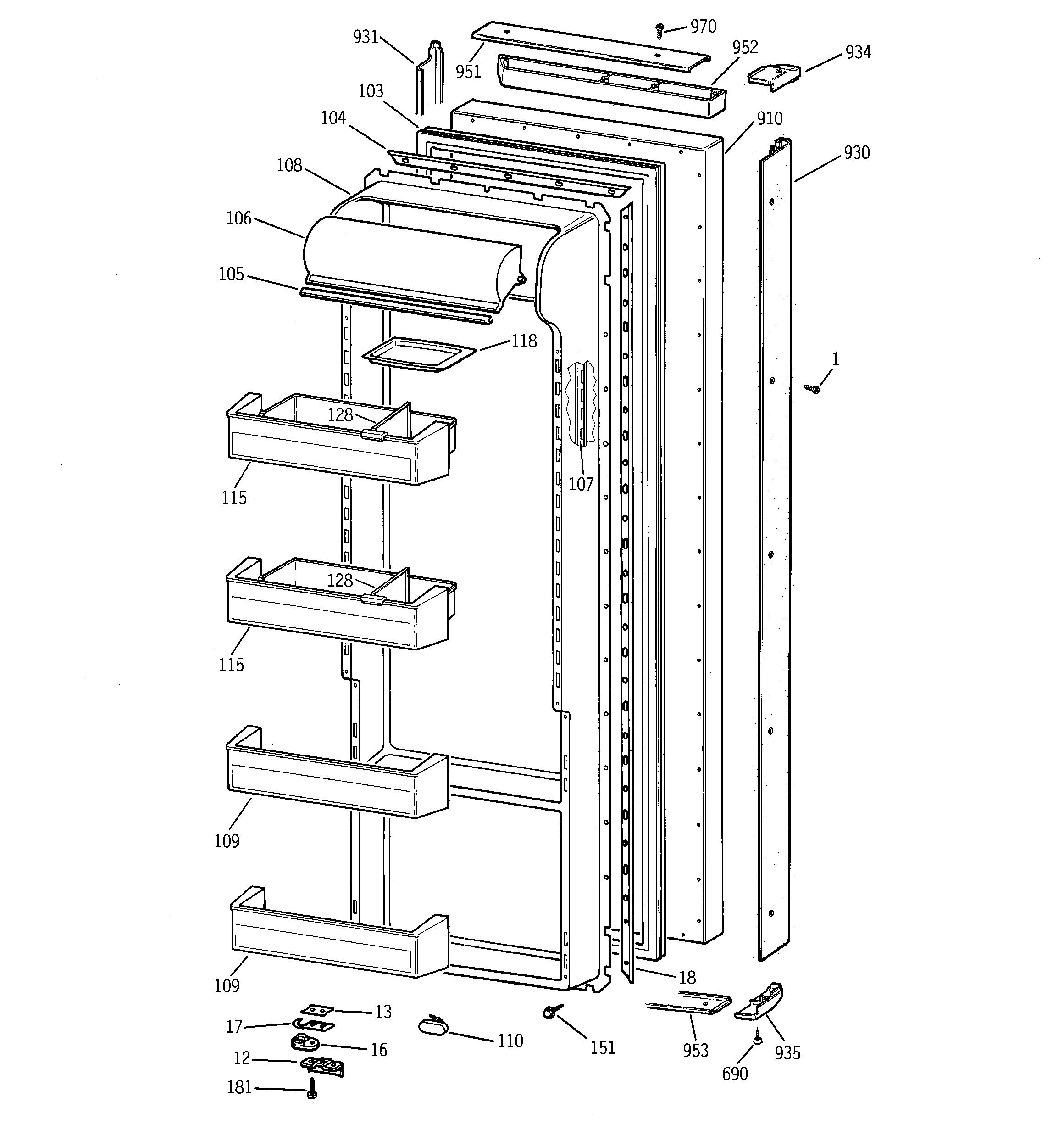 GE TPG21KRDABS fresh food door diagram