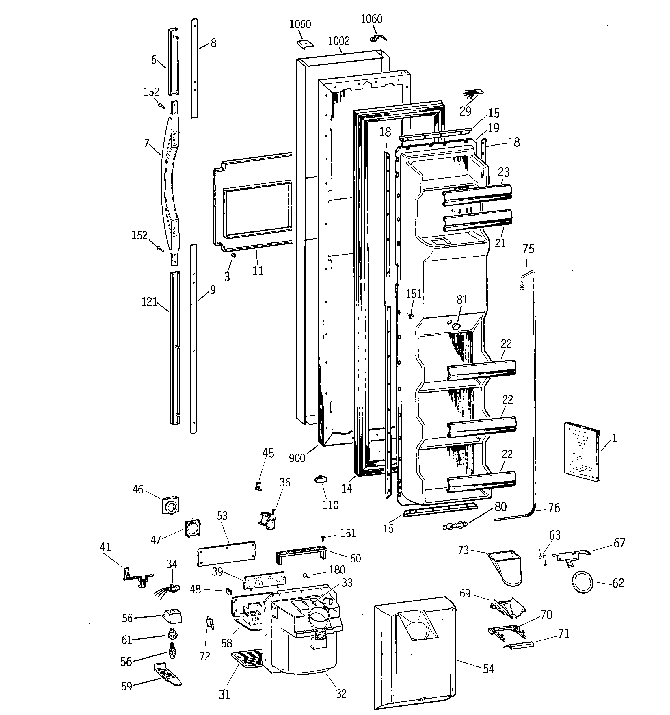 GE TFG25PRBGBS freeezer door diagram