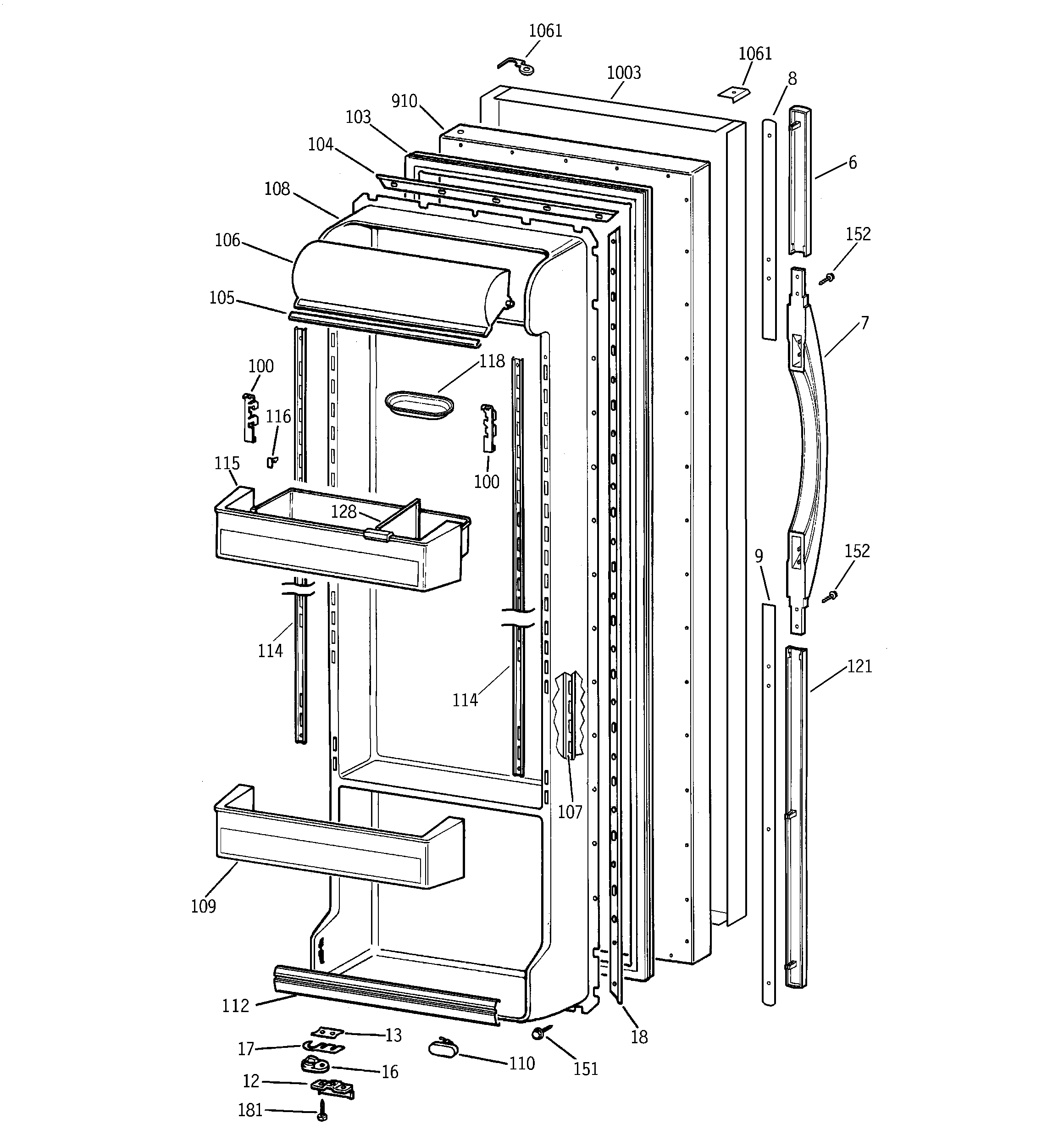 GE TFG25PRBGBS fresh food door diagram