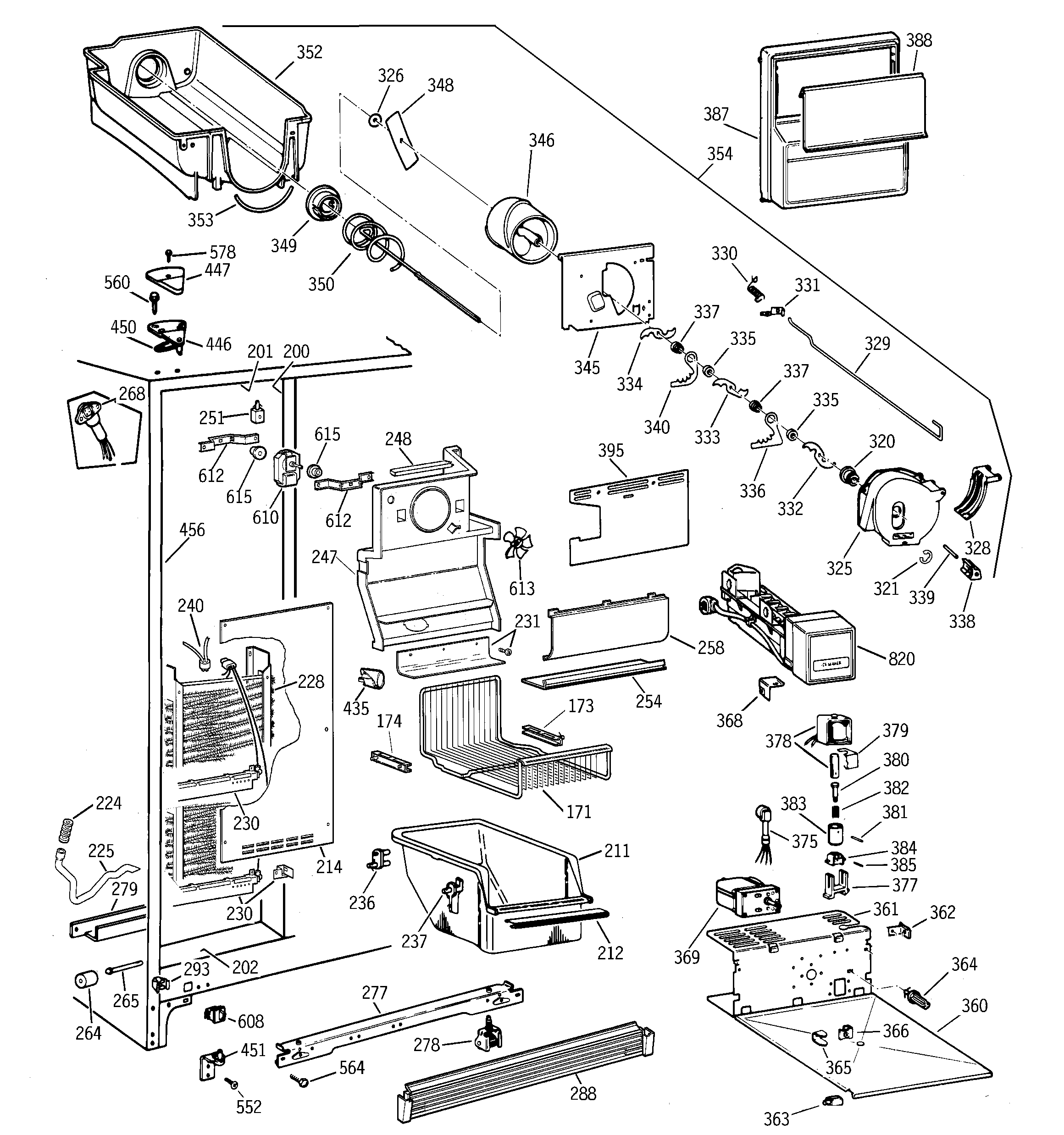 GE TFG25PRBGBS freezer section diagram