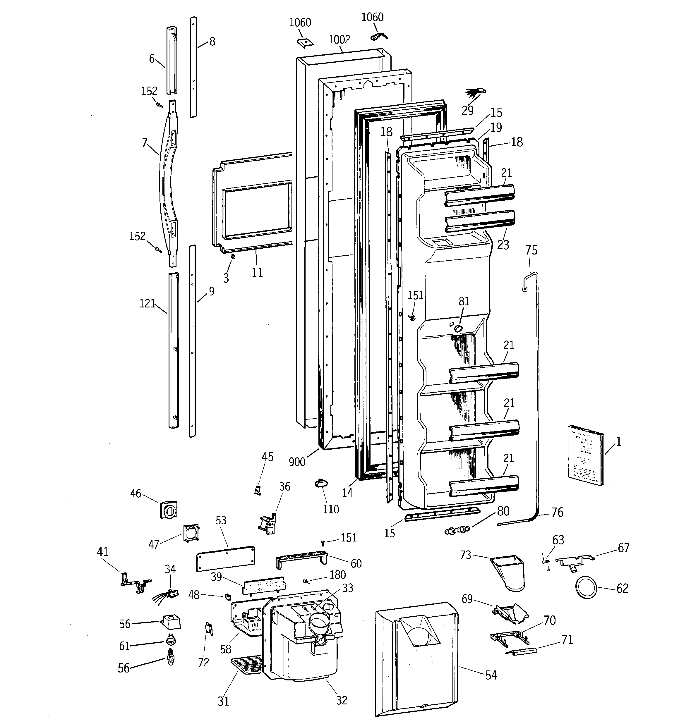 GE TFM25CRBGBS freezer door diagram