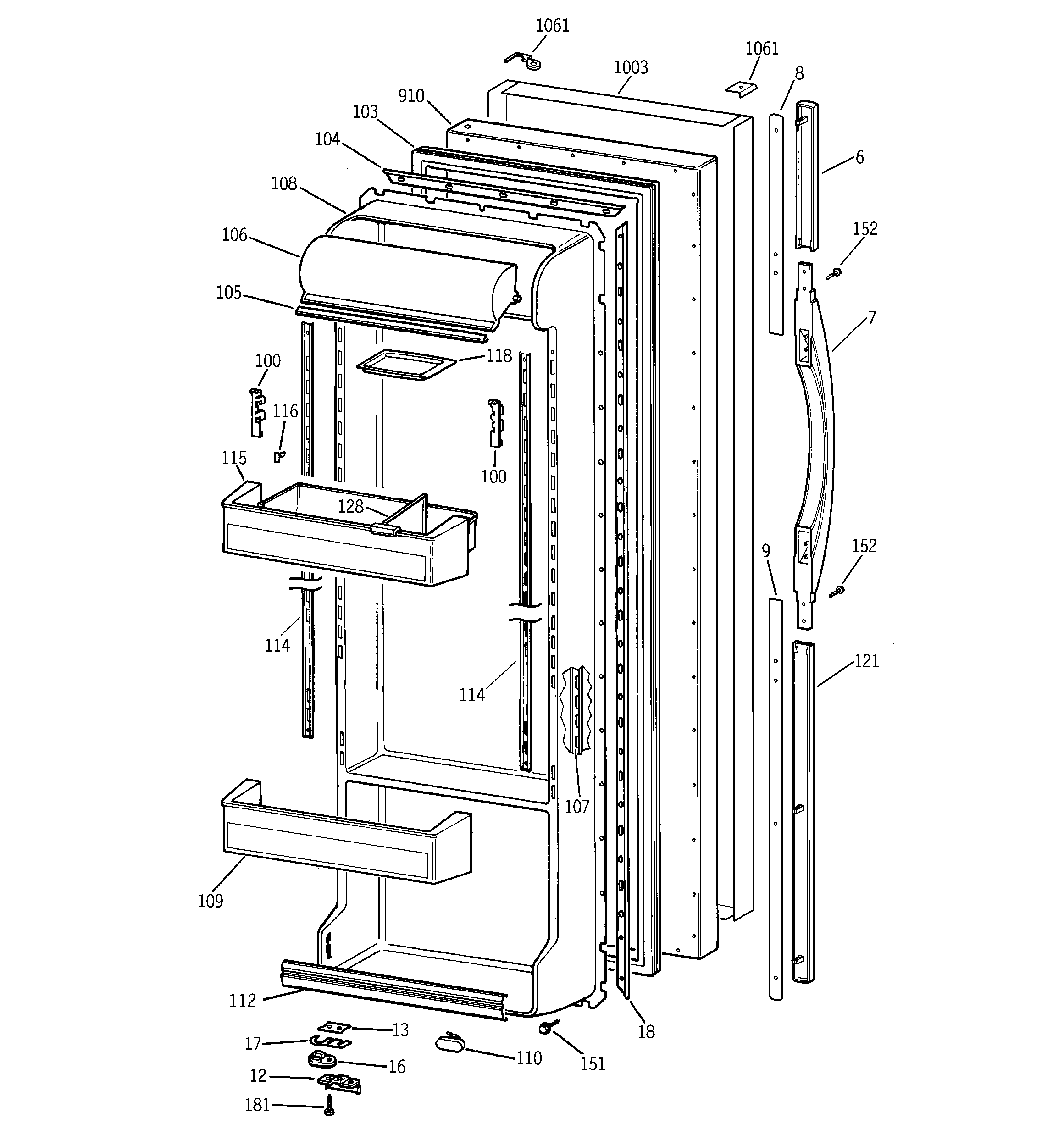 GE TFM25CRBGBS fresh food door diagram