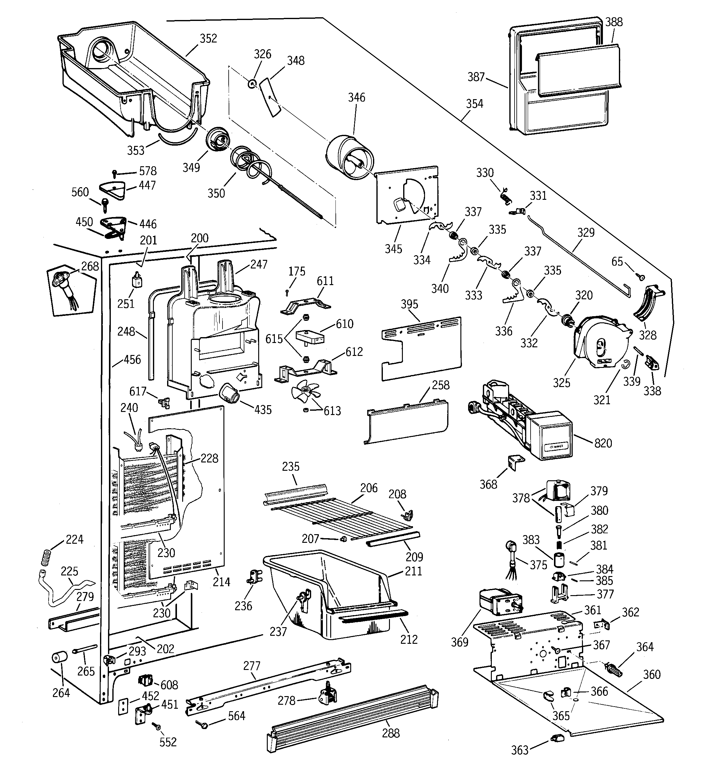 GE TFM25CRBGBS freezer section diagram