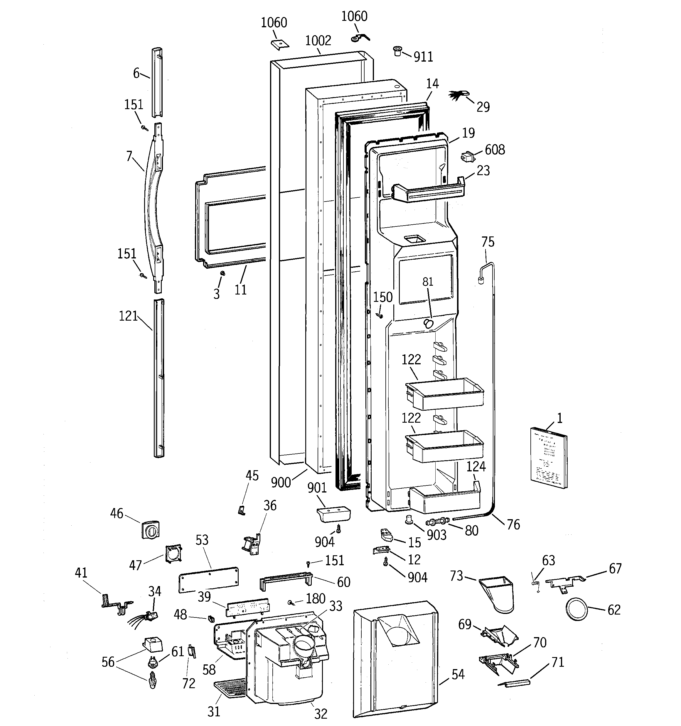 GE TFS28PPBEBS freezer door diagram