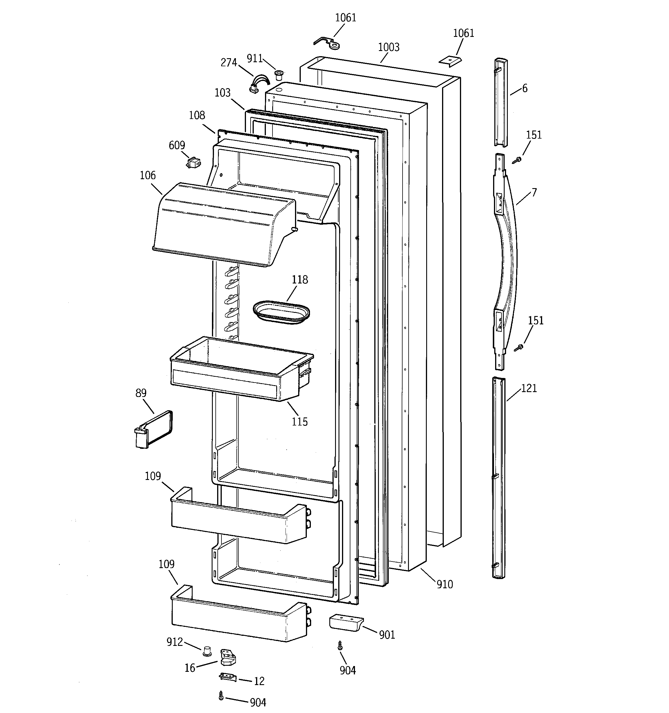 GE TFS28PPBEBS fresh food door diagram