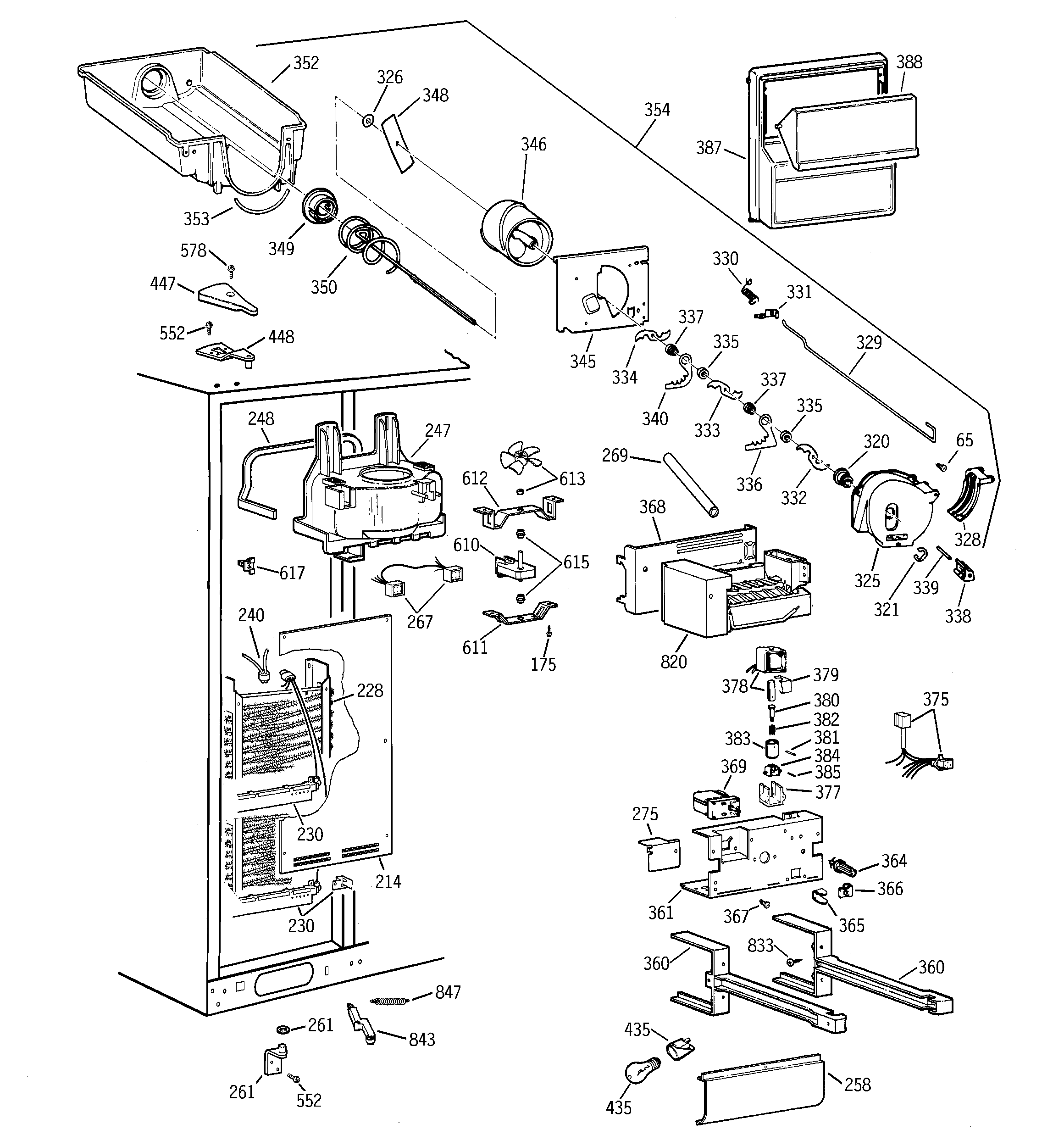 GE TFS28PPBEBS freezer section diagram