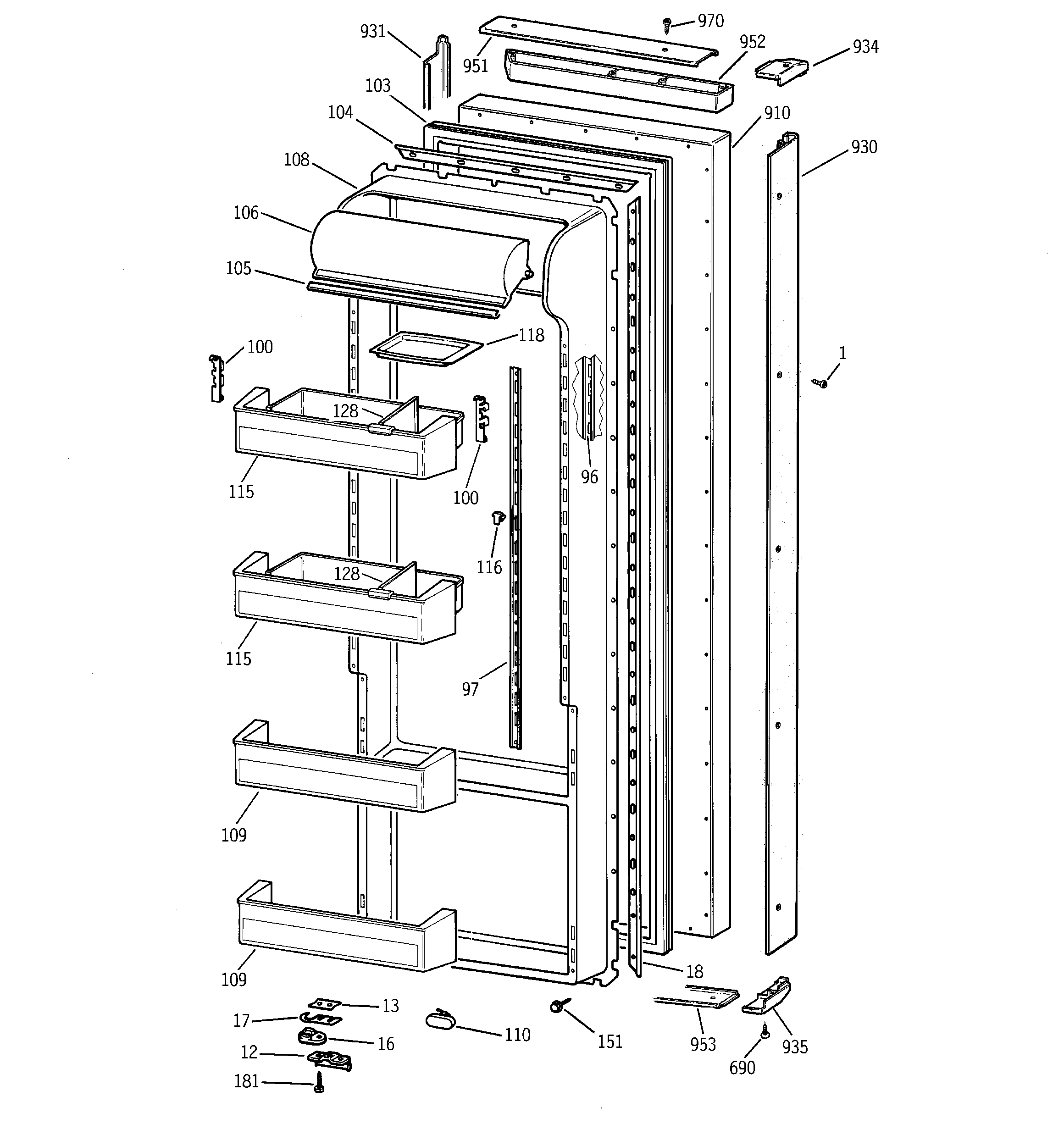 GE TPG21KRCGWS fresh food door diagram