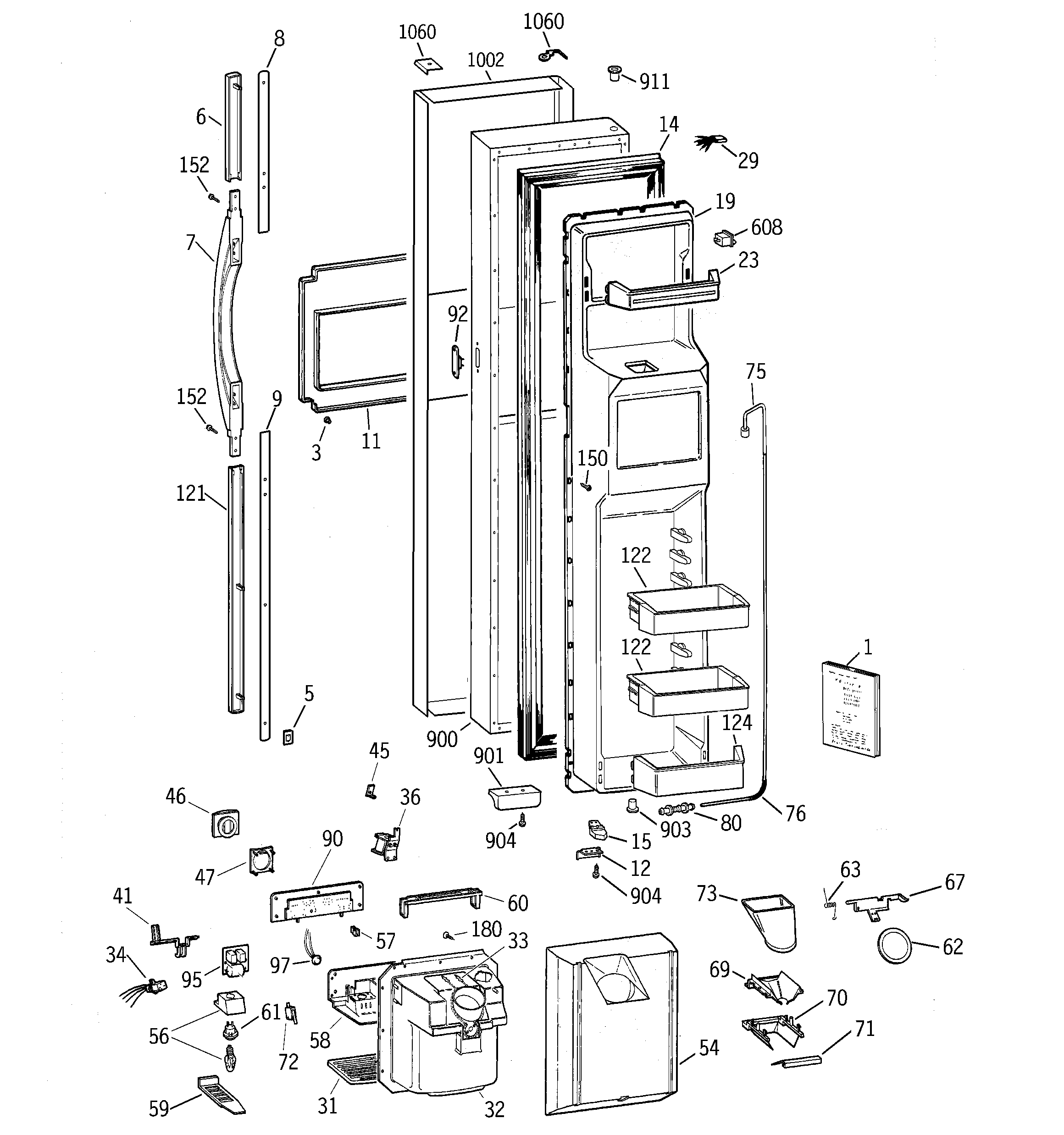 GE TPG24PFDABS freezer door diagram