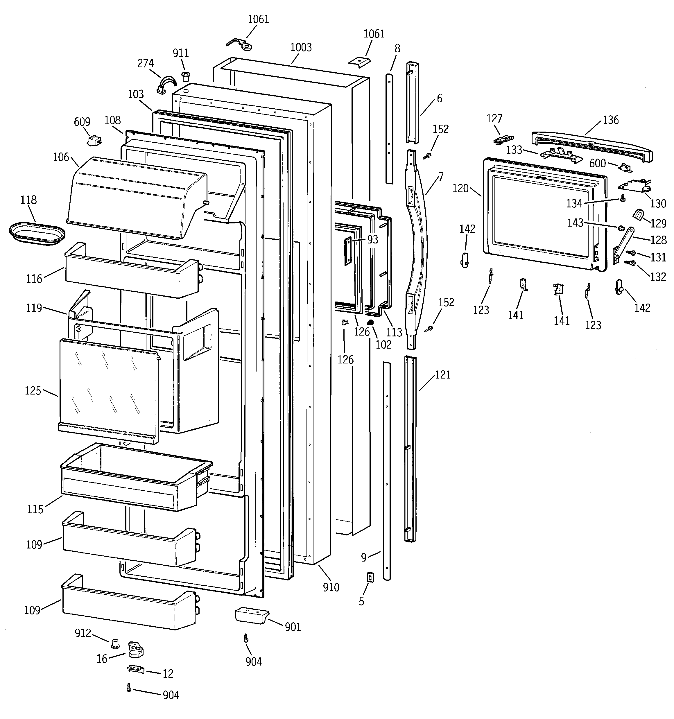 GE TPG24PFDABS fresh food door diagram
