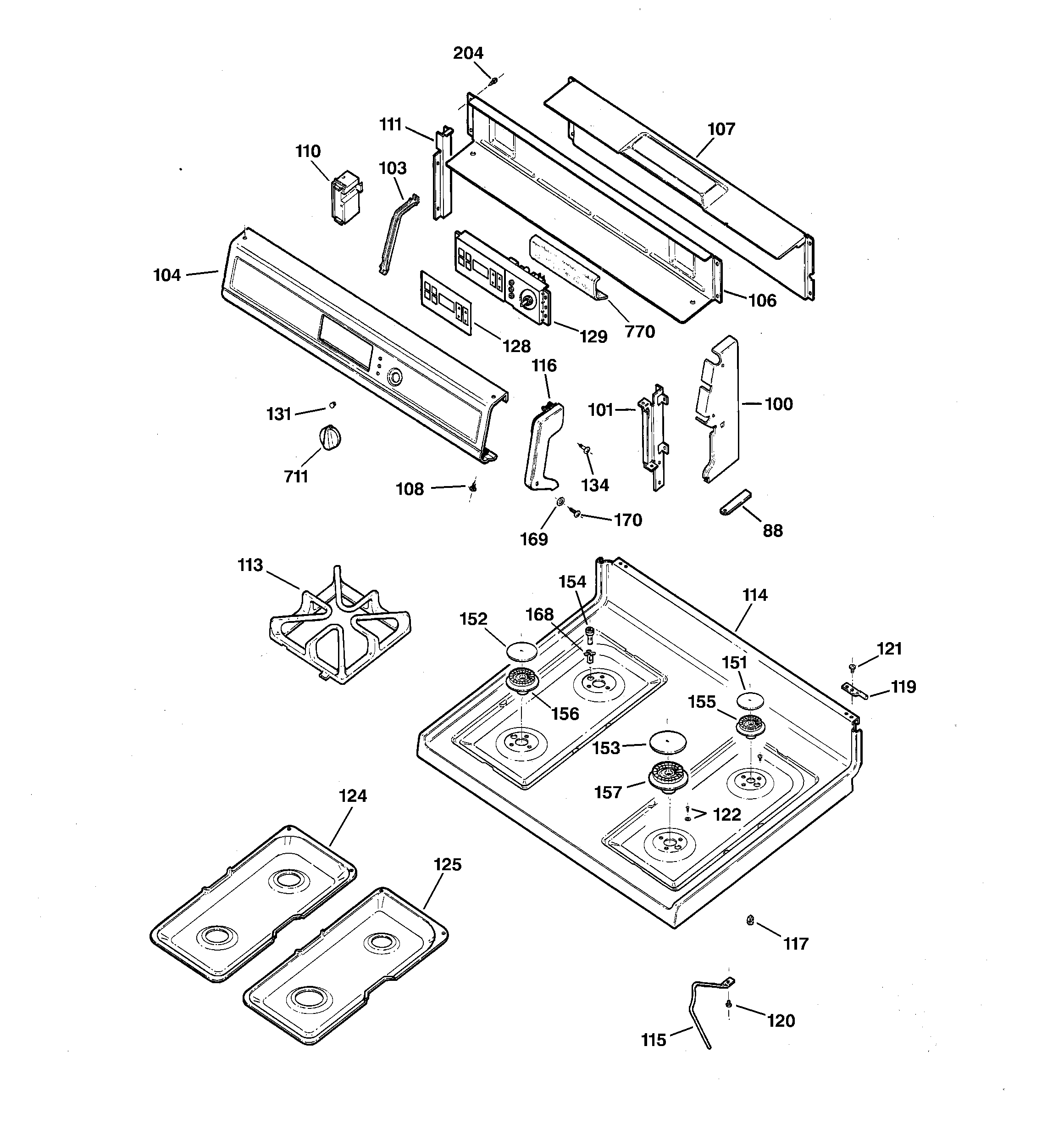 GE EGR2000EC0CC control panel & cooktop diagram