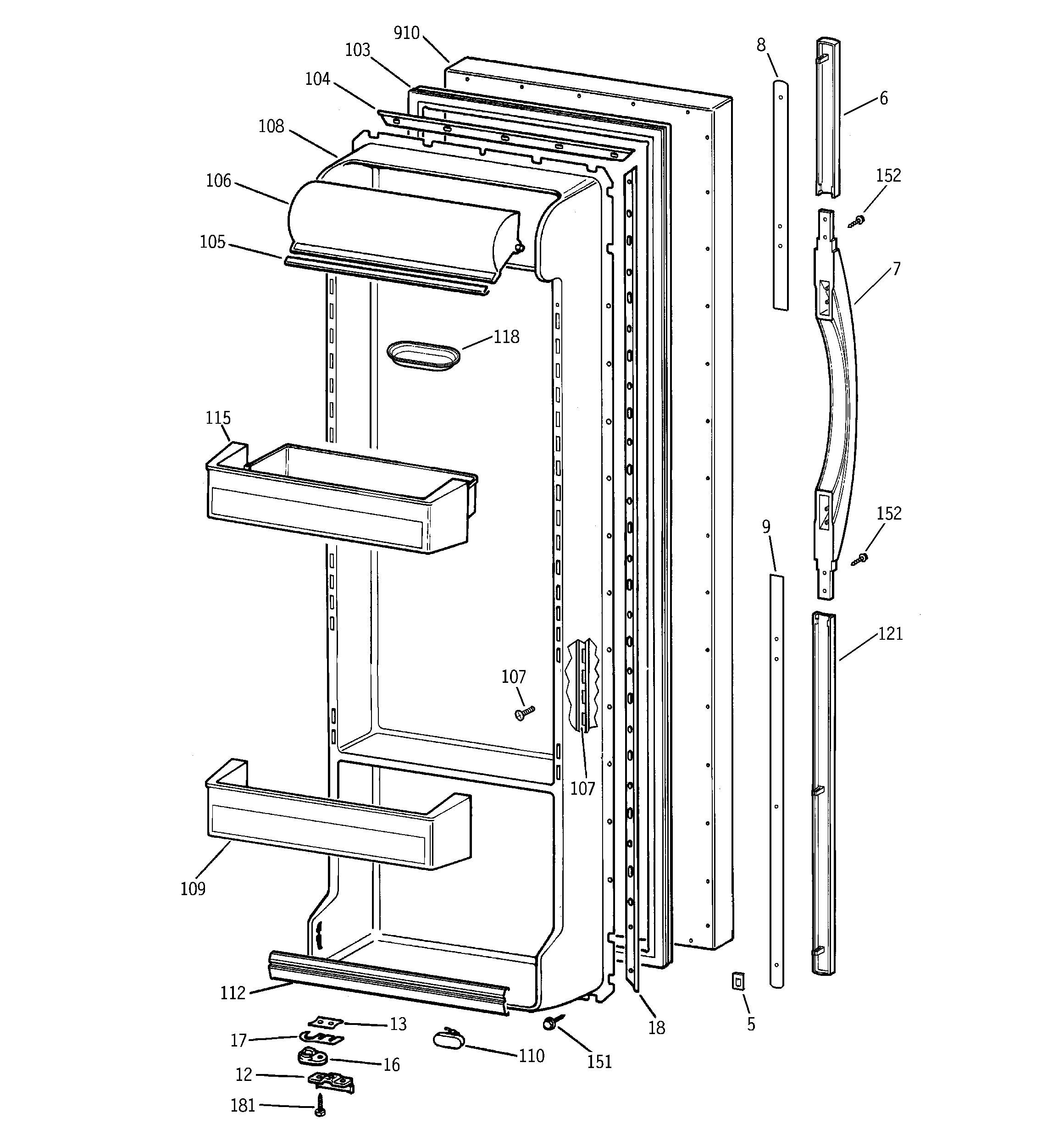 GE TFK25PRDAWW fresh food door diagram