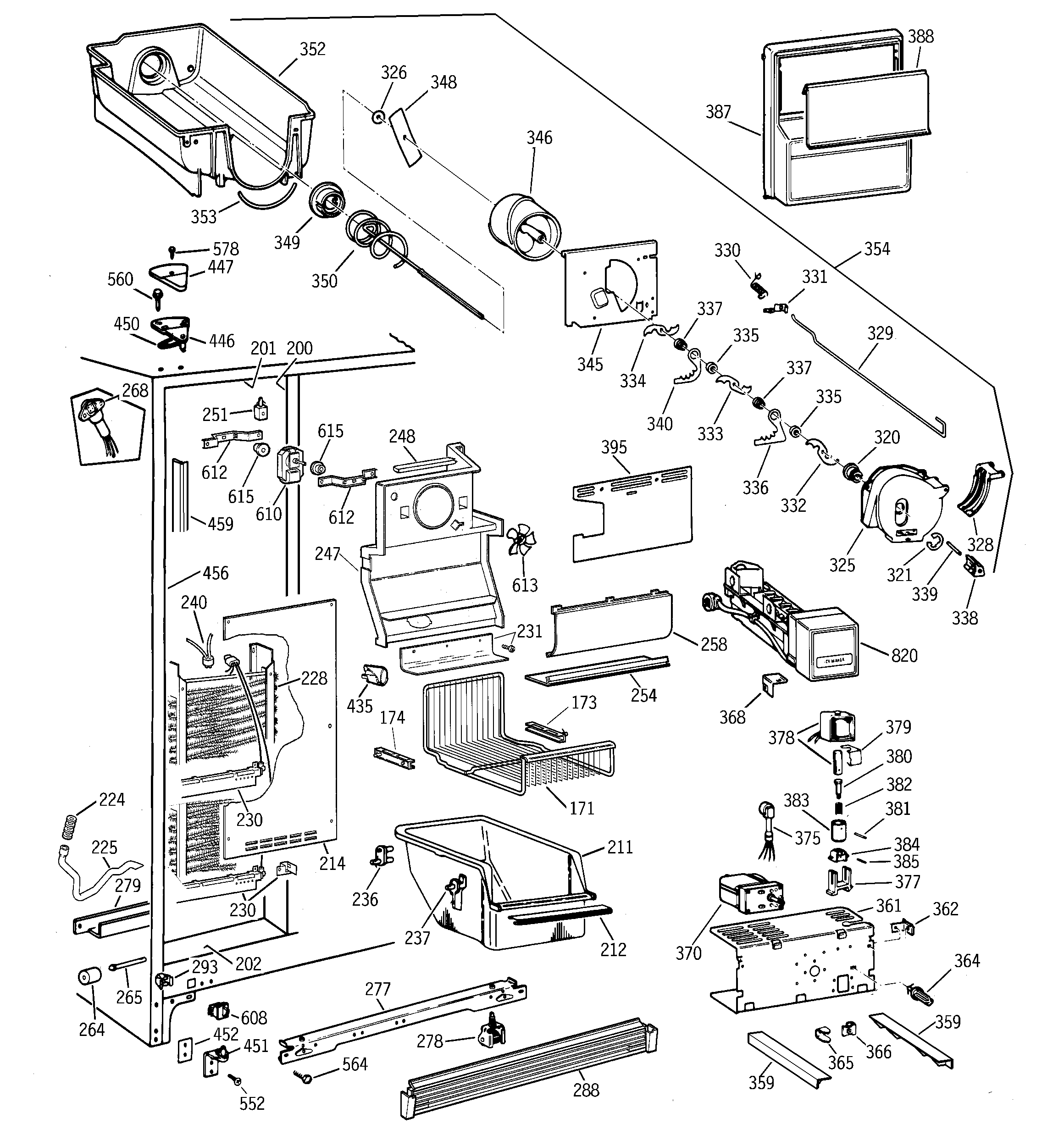 GE TFK25PRDAWW freezer section diagram