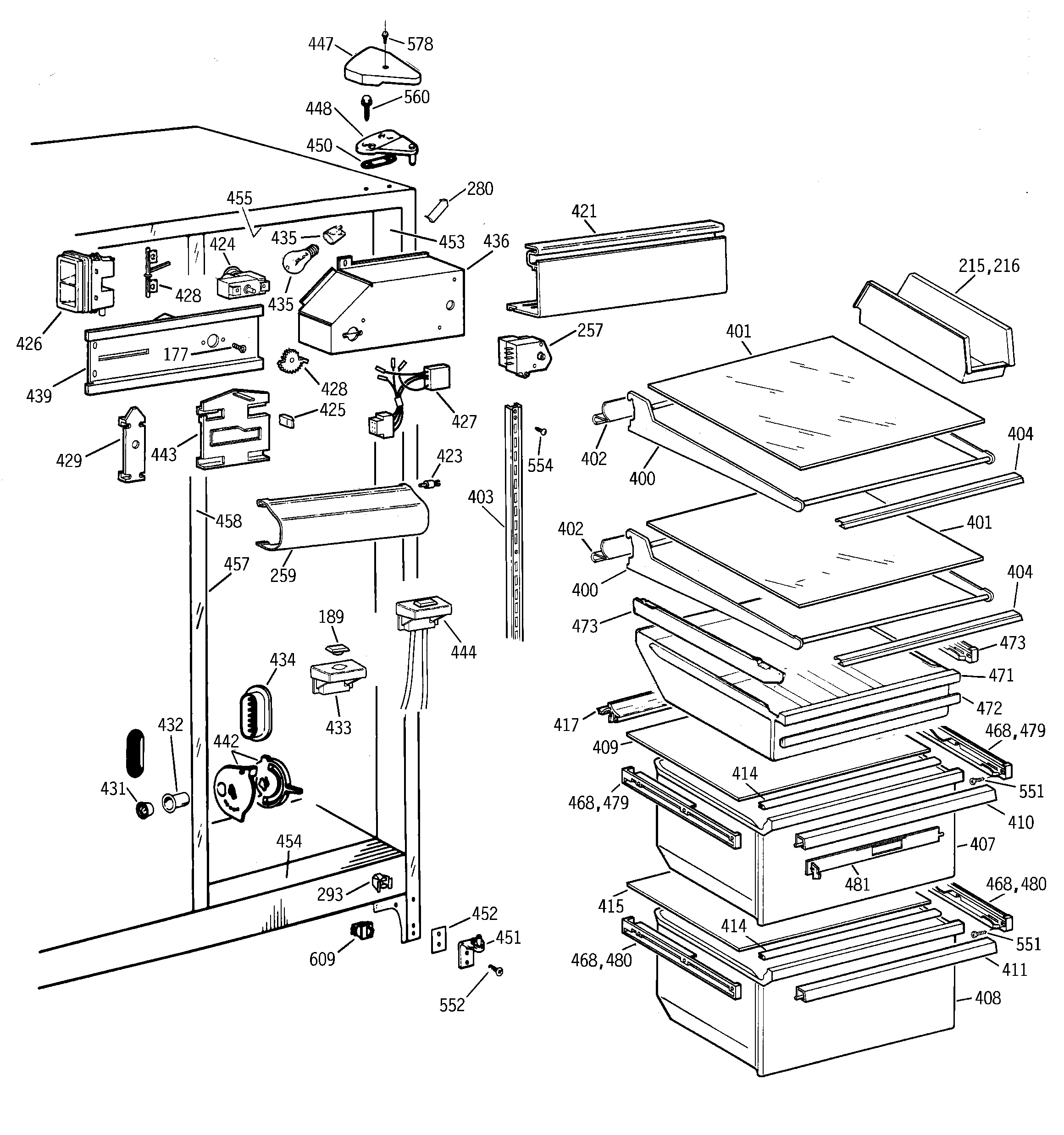 GE TFT22JABGWW fresh food section diagram