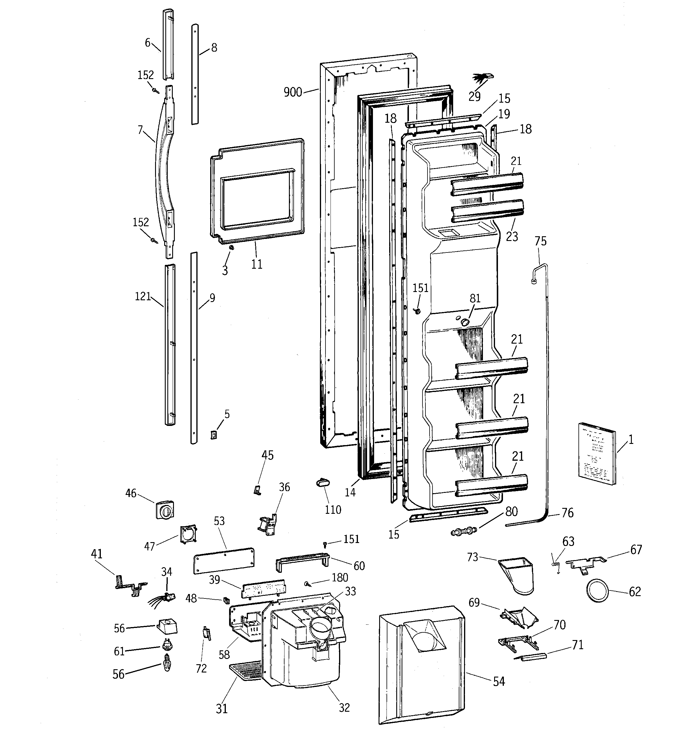 GE TFX26APDABB freezer door diagram