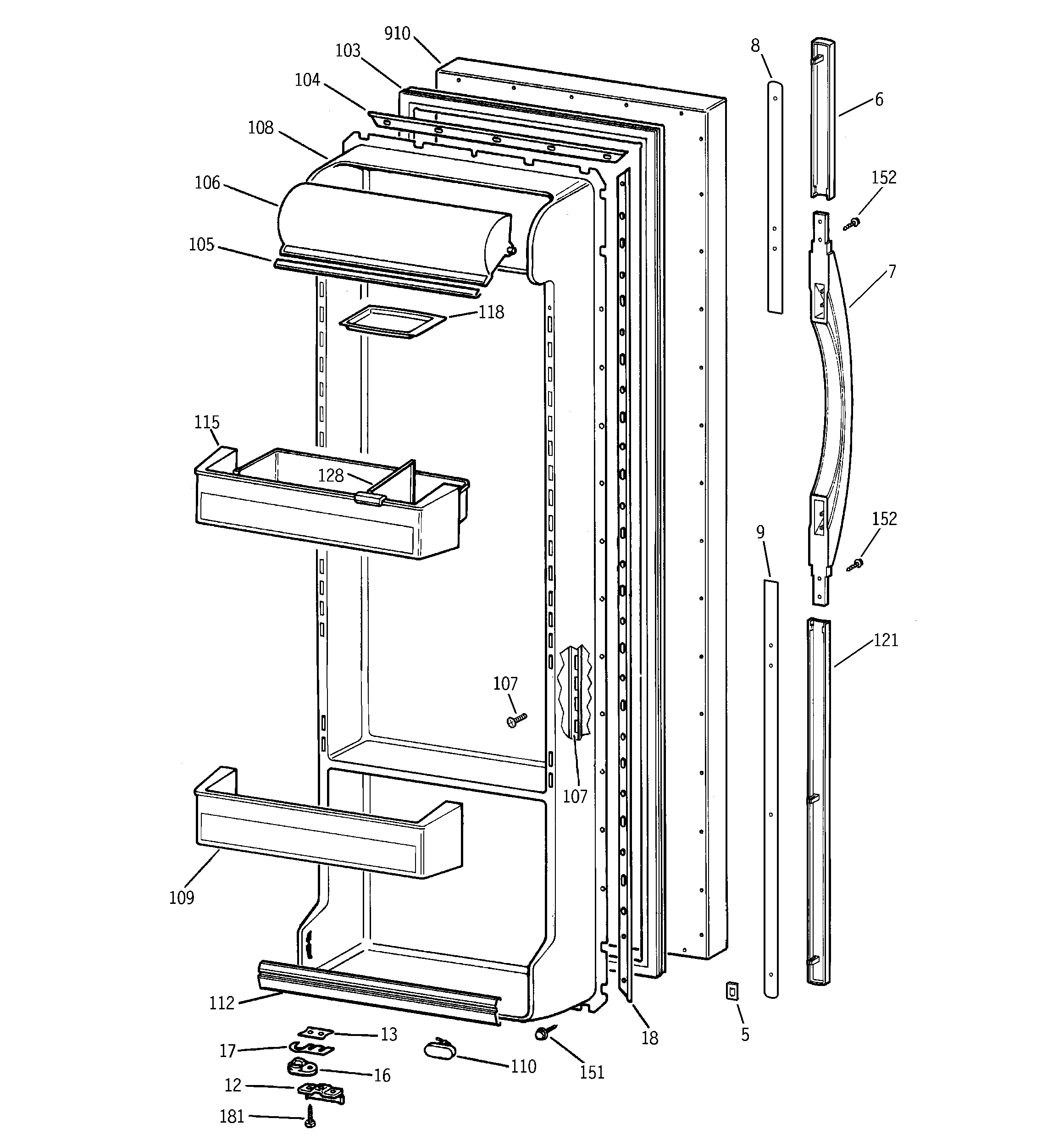 GE TFX26APDABB fresh food door diagram