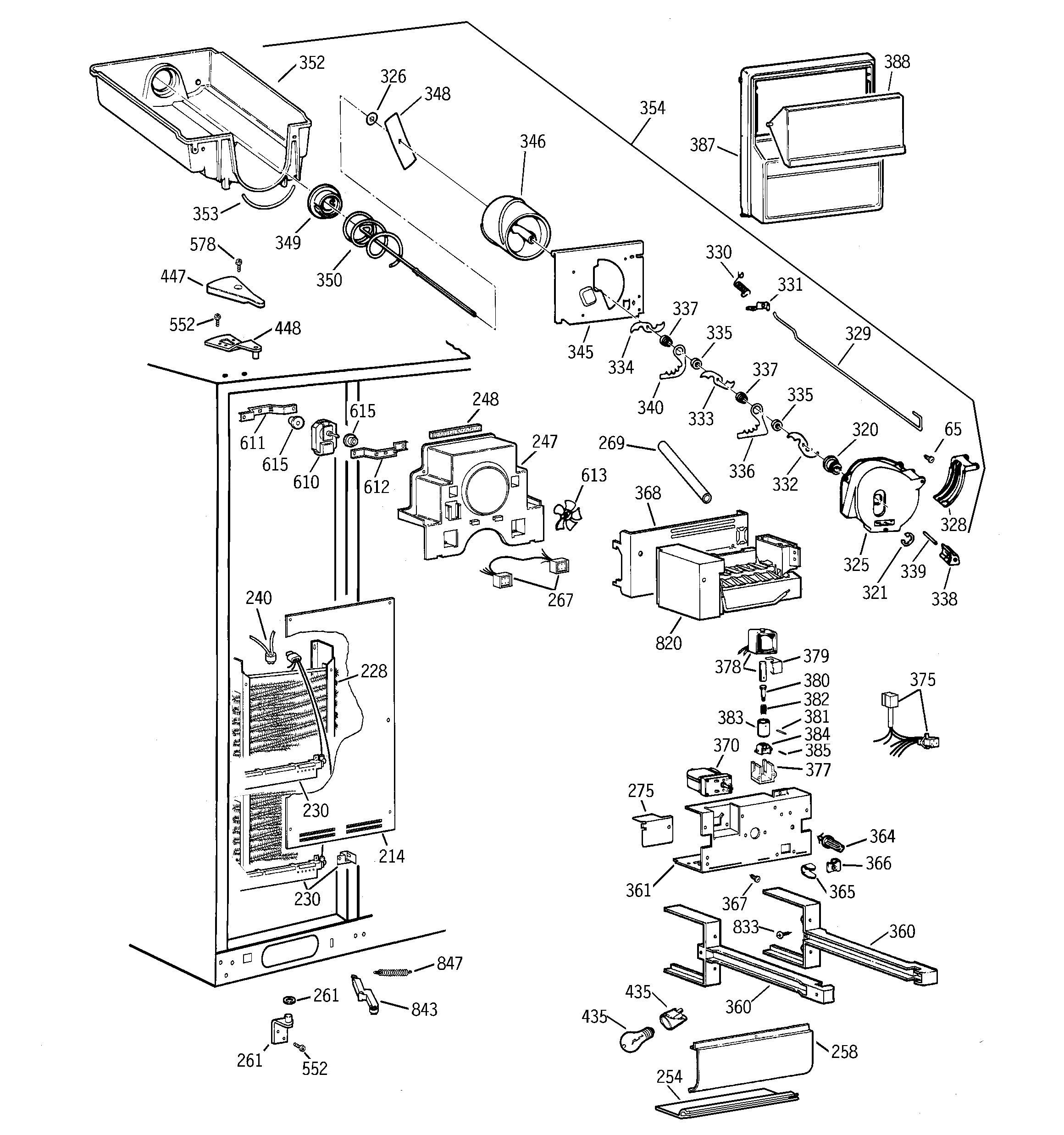 GE TFG28PFCEBS freezer section diagram